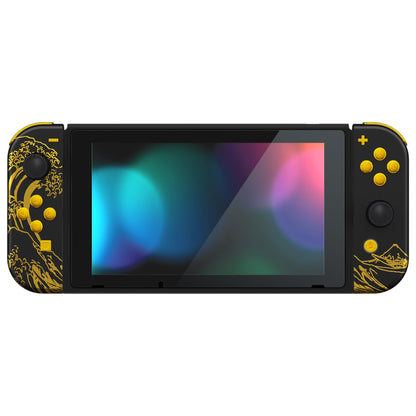 eXtremeRate Retail The Great GOLDEN Wave Off Kanagawa - Black Handheld Console Back Plate, Joycon Handheld Controller Housing Shell With Full Set Buttons DIY Replacement Part for Nintendo Switch - QT120