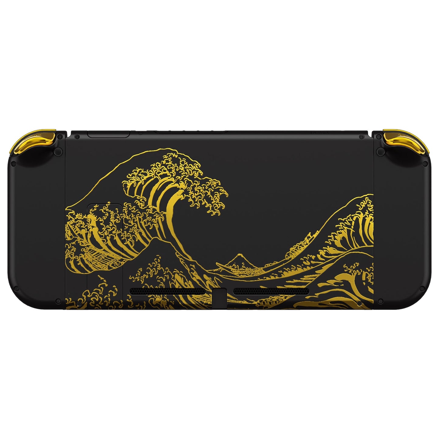 eXtremeRate Retail The Great GOLDEN Wave Off Kanagawa - Black Handheld Console Back Plate, Joycon Handheld Controller Housing Shell With Full Set Buttons DIY Replacement Part for Nintendo Switch - QT120