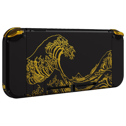 eXtremeRate Retail The Great GOLDEN Wave Off Kanagawa - Black Handheld Console Back Plate, Joycon Handheld Controller Housing Shell With Full Set Buttons DIY Replacement Part for Nintendo Switch - QT120