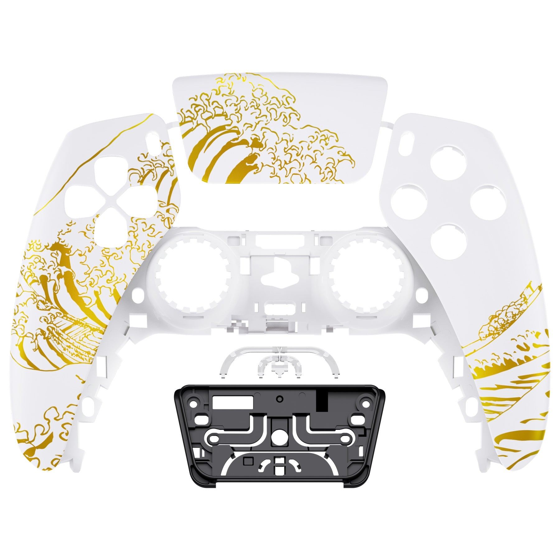 eXtremeRate Retail The Great GOLDEN Wave Off Kanagawa - White Front Housing Shell Compatible with ps5 Controller BDM-010 BDM-020 BDM-030, DIY Replacement Shell Custom Touch Pad Cover Compatible with ps5 Controller - ZPFT1095G3