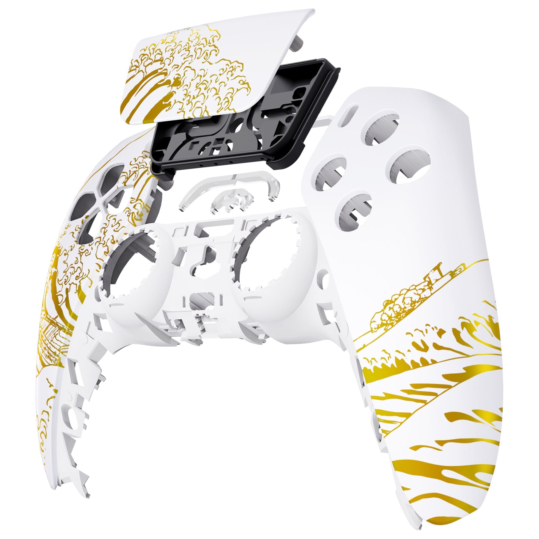 eXtremeRate Retail The Great GOLDEN Wave Off Kanagawa - White Front Housing Shell Compatible with ps5 Controller BDM-010 BDM-020 BDM-030, DIY Replacement Shell Custom Touch Pad Cover Compatible with ps5 Controller - ZPFT1095G3