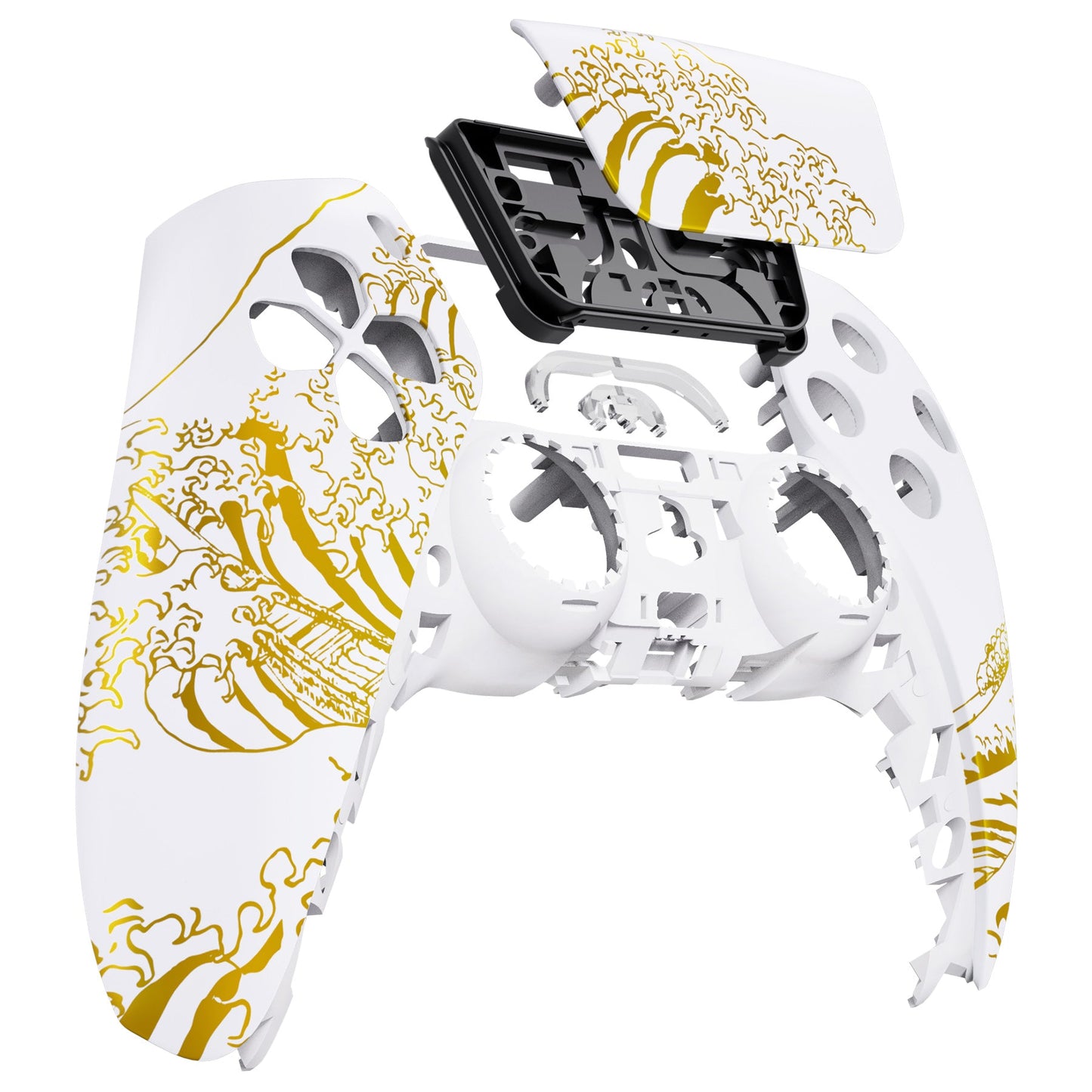 eXtremeRate Retail The Great GOLDEN Wave Off Kanagawa - White Front Housing Shell Compatible with ps5 Controller BDM-010 BDM-020 BDM-030, DIY Replacement Shell Custom Touch Pad Cover Compatible with ps5 Controller - ZPFT1095G3