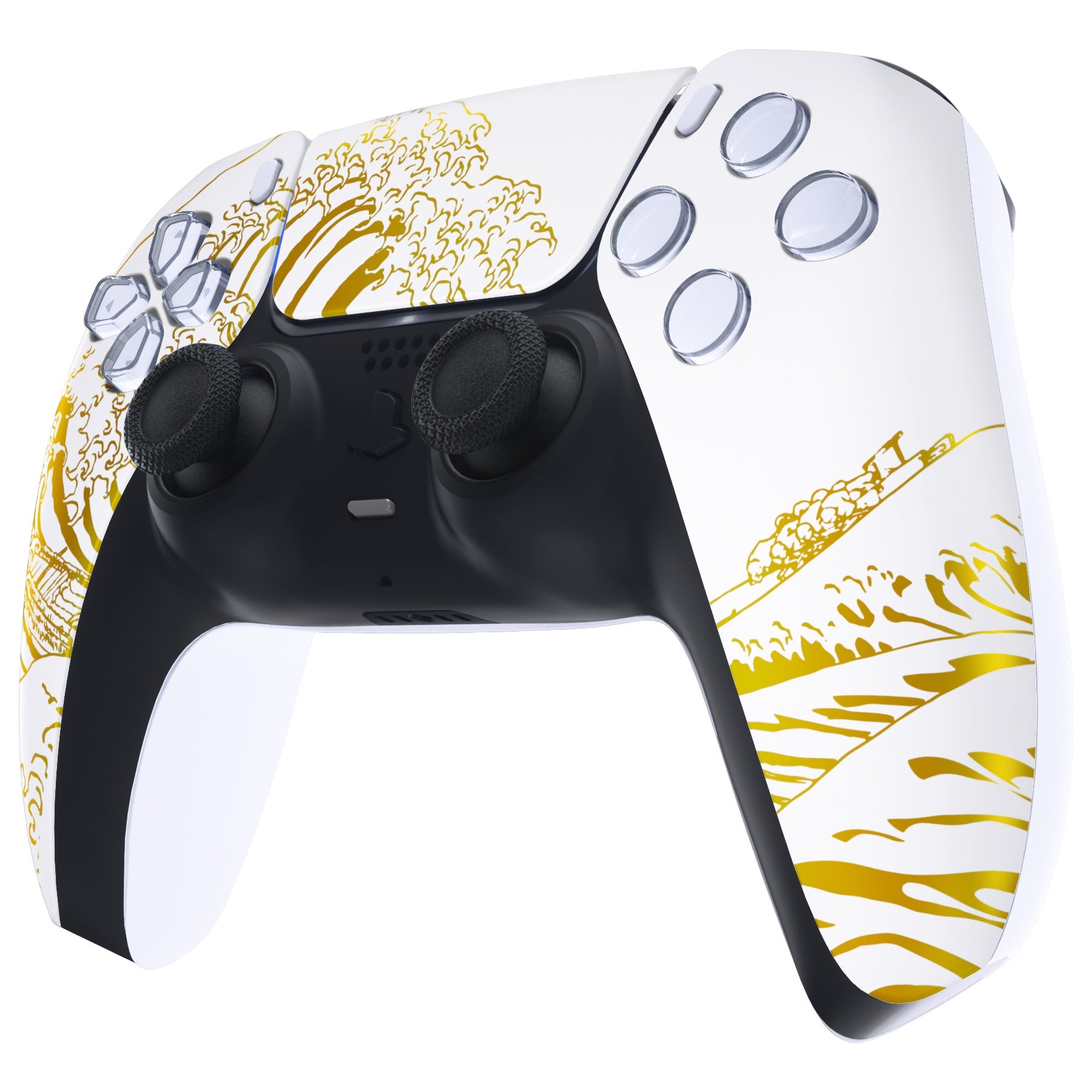 eXtremeRate Retail The Great GOLDEN Wave Off Kanagawa - White Front Housing Shell Compatible with ps5 Controller BDM-010 BDM-020 BDM-030, DIY Replacement Shell Custom Touch Pad Cover Compatible with ps5 Controller - ZPFT1095G3