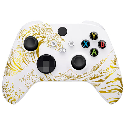 eXtremeRate Retail The Great GOLDEN Wave Off Kanagawa - White Replacement Part Faceplate, Soft Touch Grip Housing Shell Case for Xbox Series S & Xbox Series X Controller Accessories - Controller NOT Included - FX3T189