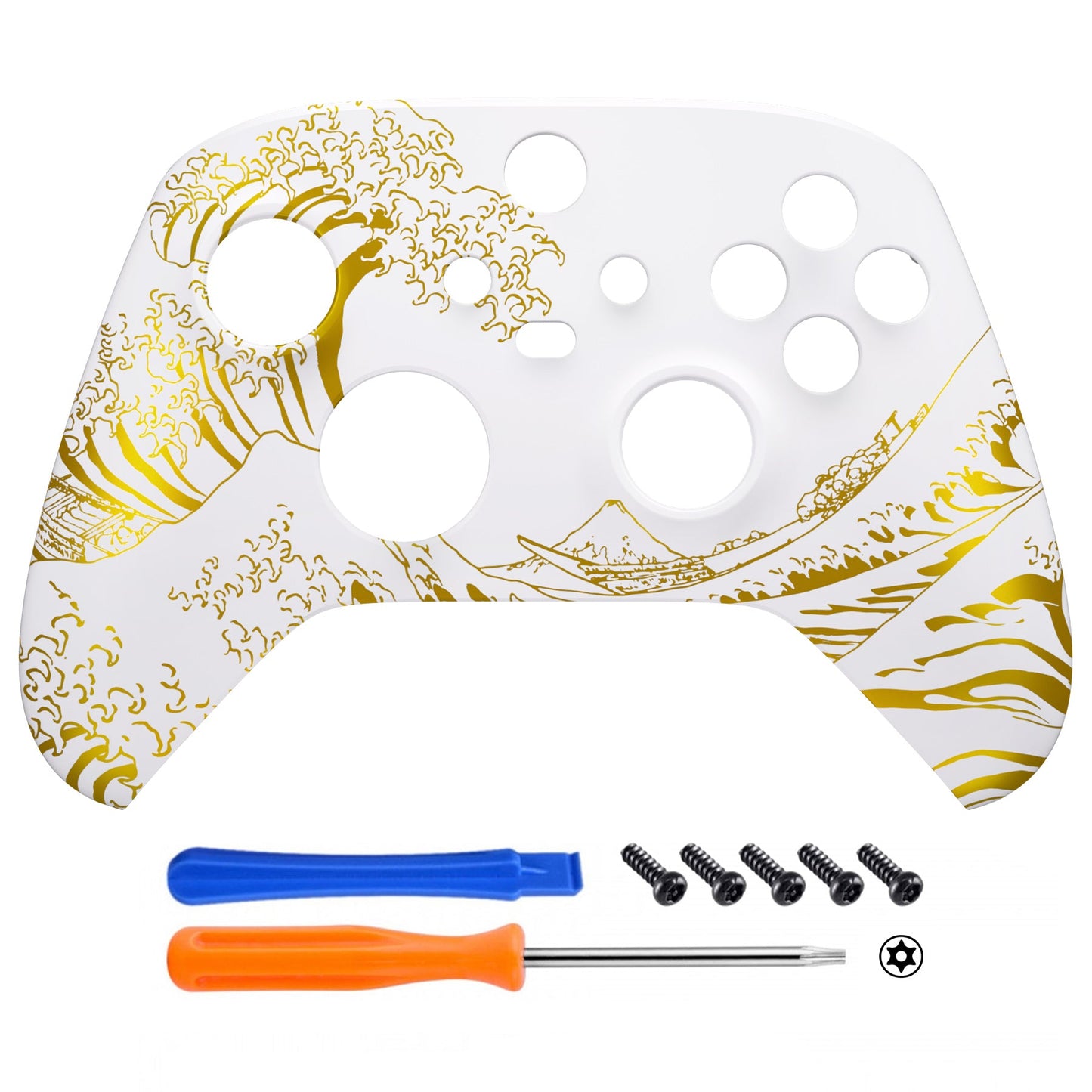 eXtremeRate Retail The Great GOLDEN Wave Off Kanagawa - White Replacement Part Faceplate, Soft Touch Grip Housing Shell Case for Xbox Series S & Xbox Series X Controller Accessories - Controller NOT Included - FX3T189