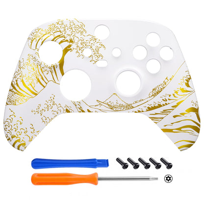 eXtremeRate Retail The Great GOLDEN Wave Off Kanagawa - White Replacement Part Faceplate, Soft Touch Grip Housing Shell Case for Xbox Series S & Xbox Series X Controller Accessories - Controller NOT Included - FX3T189