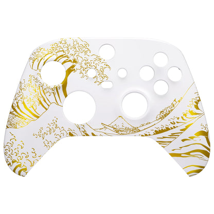 eXtremeRate Retail The Great GOLDEN Wave Off Kanagawa - White Replacement Part Faceplate, Soft Touch Grip Housing Shell Case for Xbox Series S & Xbox Series X Controller Accessories - Controller NOT Included - FX3T189