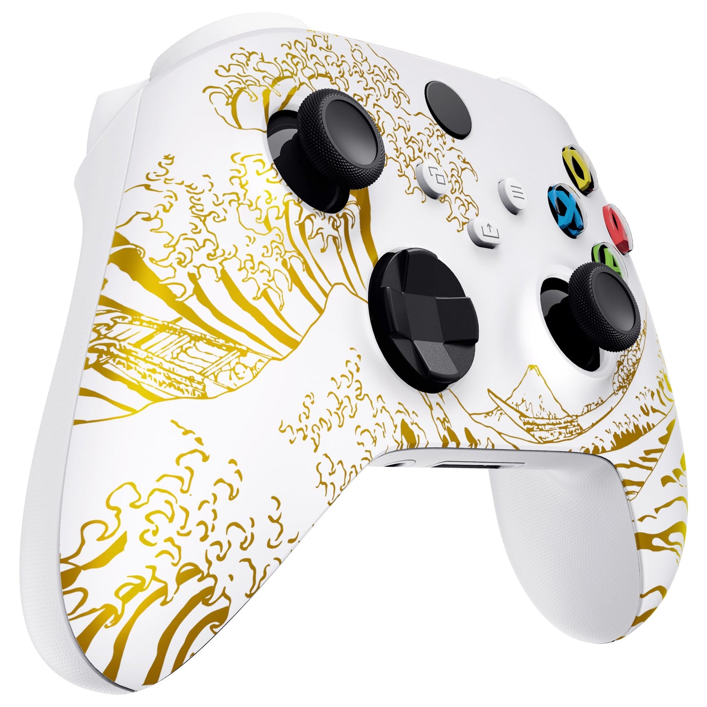 eXtremeRate Retail The Great GOLDEN Wave Off Kanagawa - White Replacement Part Faceplate, Soft Touch Grip Housing Shell Case for Xbox Series S & Xbox Series X Controller Accessories - Controller NOT Included - FX3T189