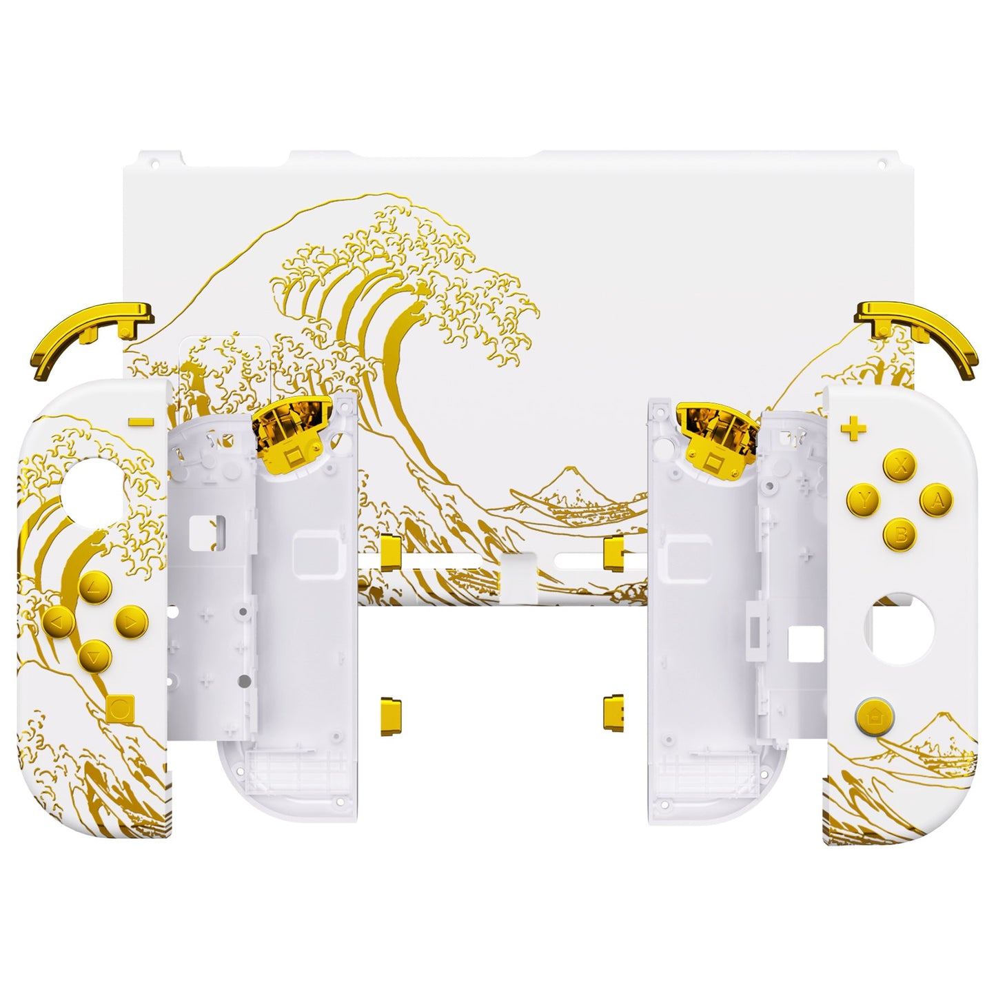 eXtremeRate Retail The Great GOLDEN Wave Off Kanagawa - White Handheld Console Back Plate, Joycon Handheld Controller Housing Shell With Full Set Buttons DIY Replacement Part for Nintendo Switch - QT121