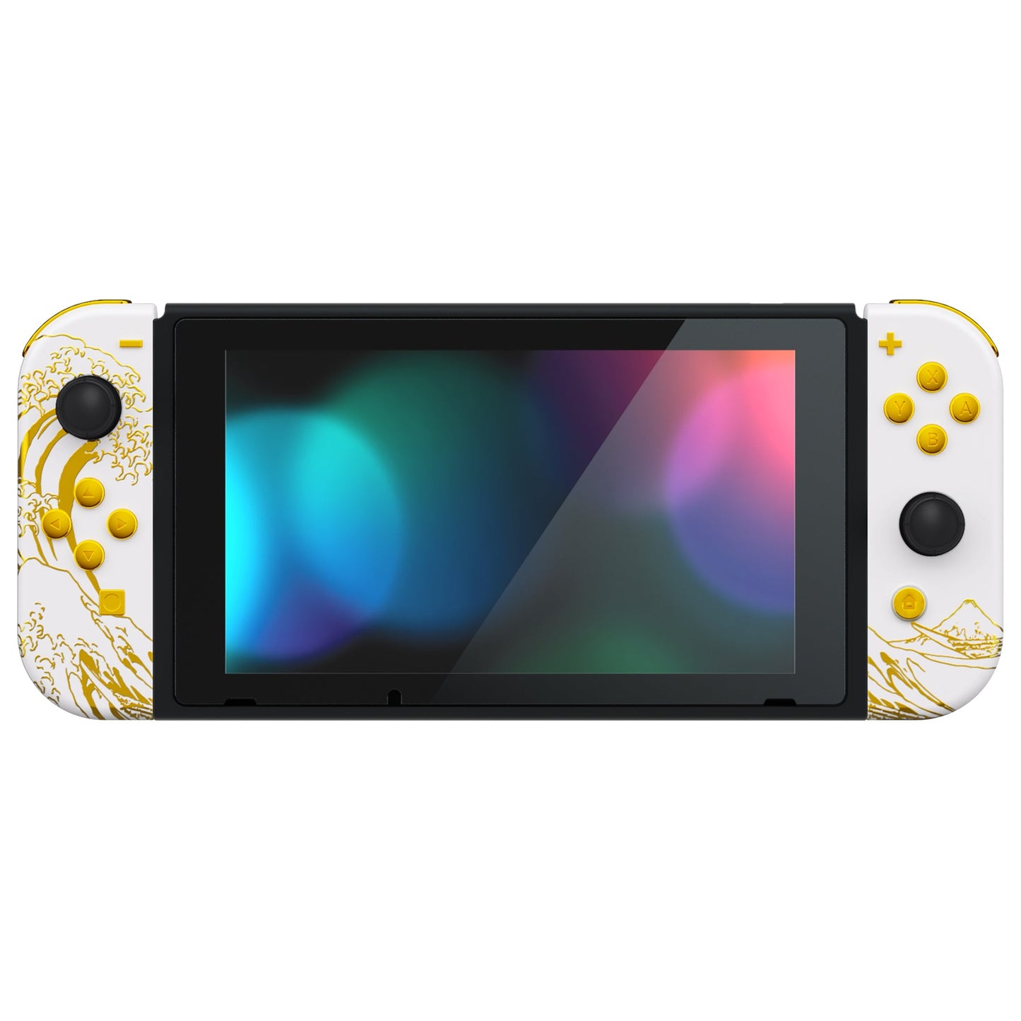 eXtremeRate Retail The Great GOLDEN Wave Off Kanagawa - White Handheld Console Back Plate, Joycon Handheld Controller Housing Shell With Full Set Buttons DIY Replacement Part for Nintendo Switch - QT121