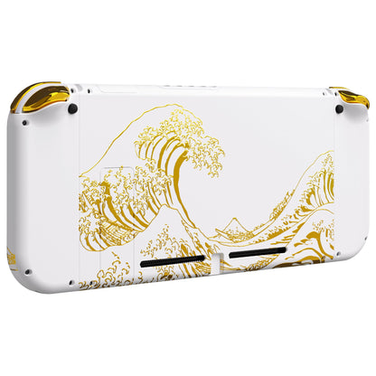 eXtremeRate Retail The Great GOLDEN Wave Off Kanagawa - White Handheld Console Back Plate, Joycon Handheld Controller Housing Shell With Full Set Buttons DIY Replacement Part for Nintendo Switch - QT121