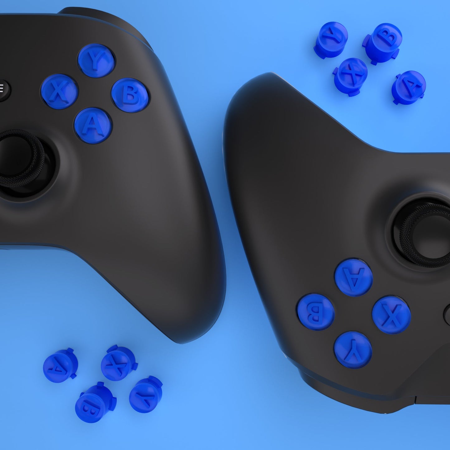 eXtremeRate Retail Three-Tone ABXY Action Buttons with Classic Symbols for Xbox Series X & S Controller & Xbox One S/X & Xbox One Elite V1/V2 Controller - Blue & Clear - JDX3M012