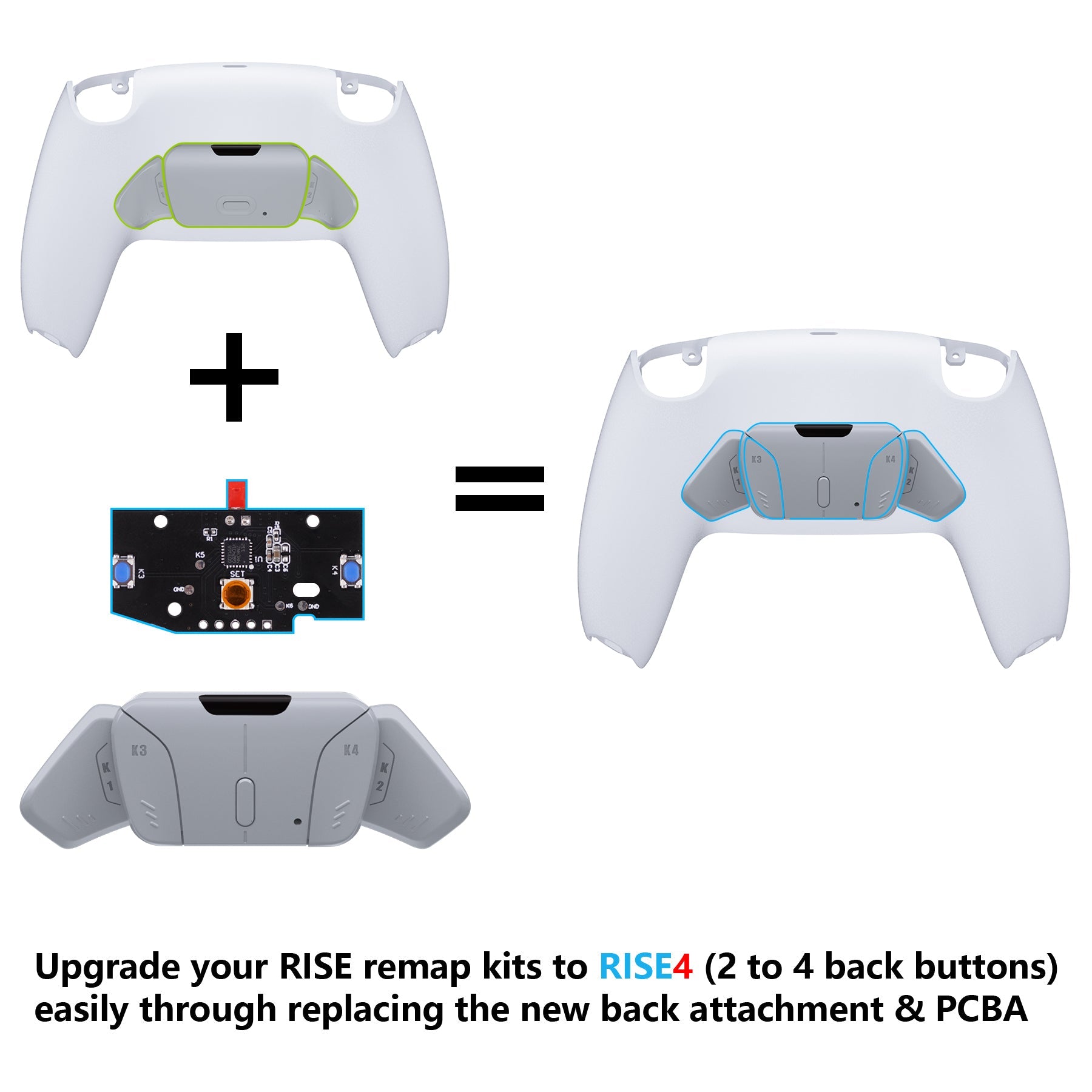 eXtremeRate Retail Turn RISE to RISE4 Kit ¨C Redesigned New Hope Gray K1 K2 K3 K4 Back Buttons Housing & Remap PCB Board for PS5 Controller eXtremeRate RISE & RISE4 Remap kit - Controller & Other RISE Accessories NOT Included - VPFM5010P