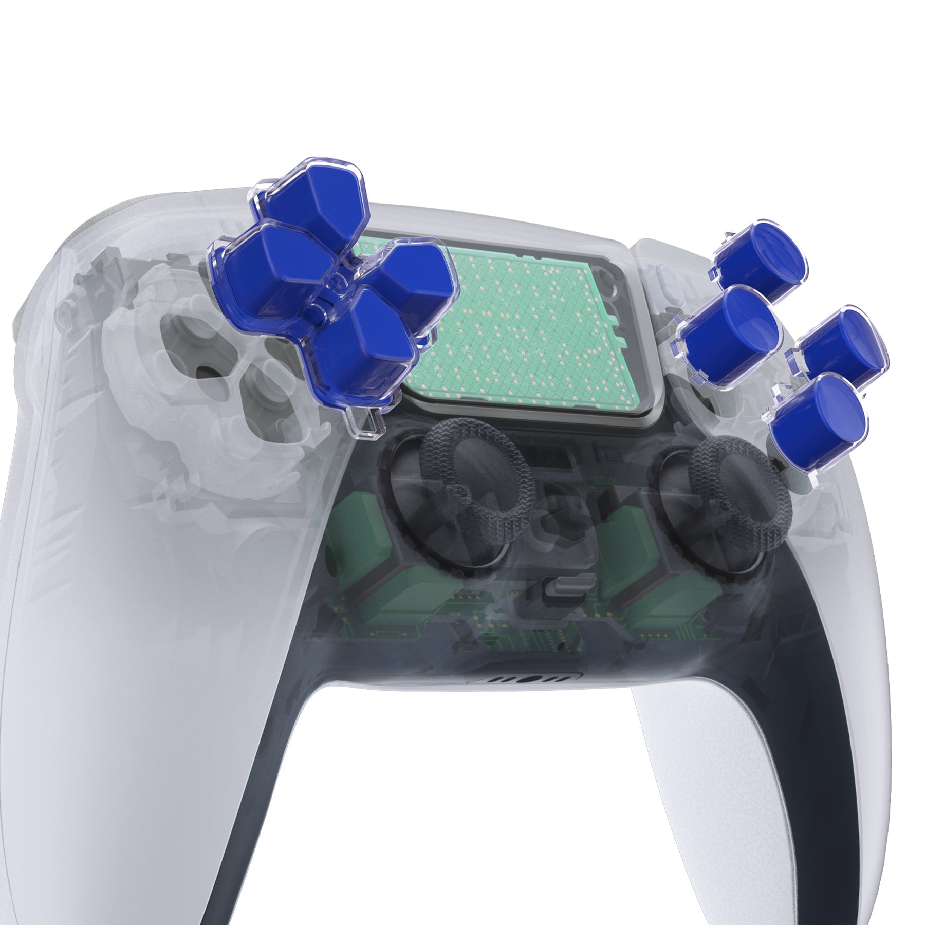 eXtremeRate Retail Two-Tone Blue & Clear Custom Dpad Action Buttons Replacement No Letter Imprint D-pad Face Buttons Compatible with ps5 Controller - JPFG005