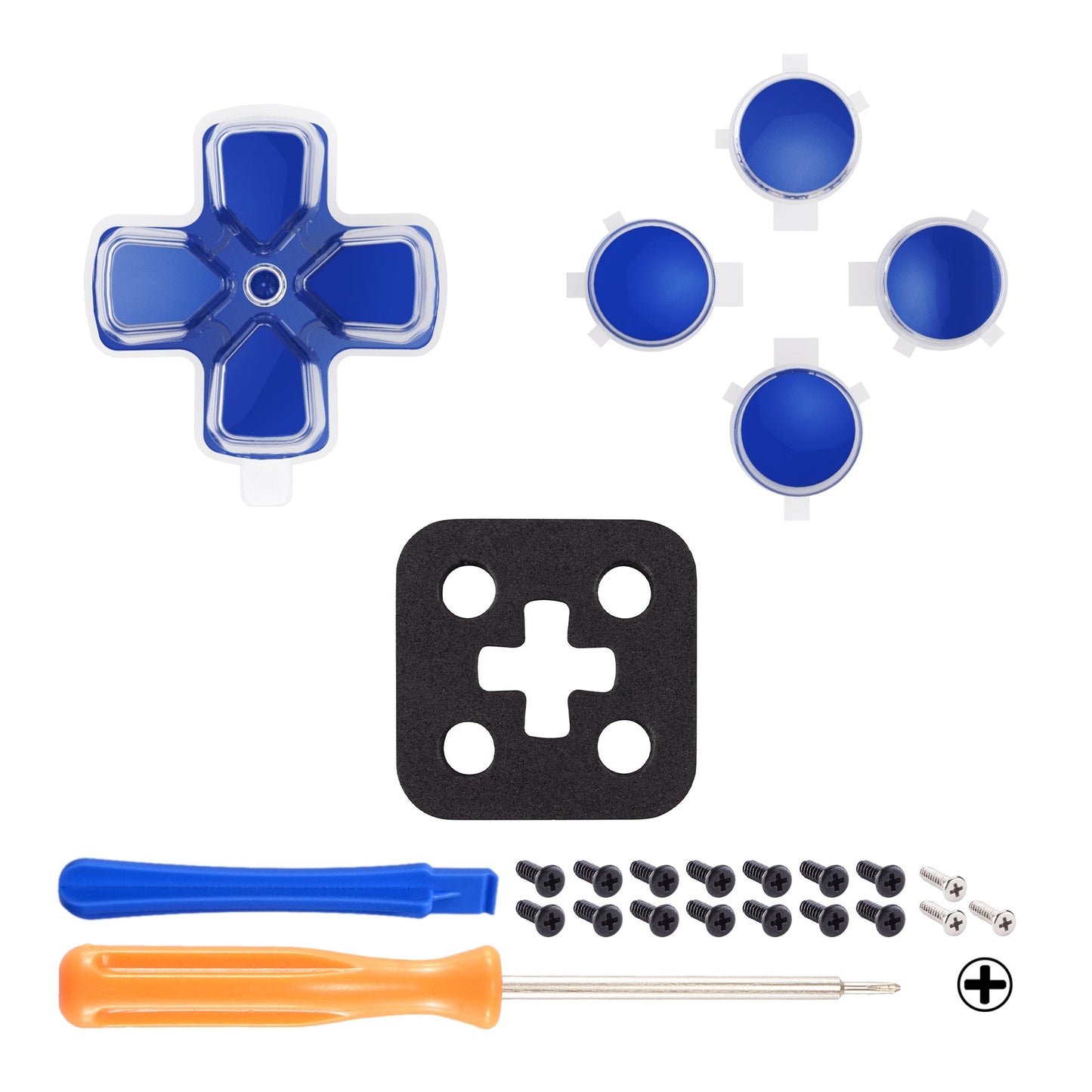 eXtremeRate Retail Two-Tone Blue & Clear Custom Dpad Action Buttons Replacement No Letter Imprint D-pad Face Buttons Compatible with ps5 Controller - JPFG005