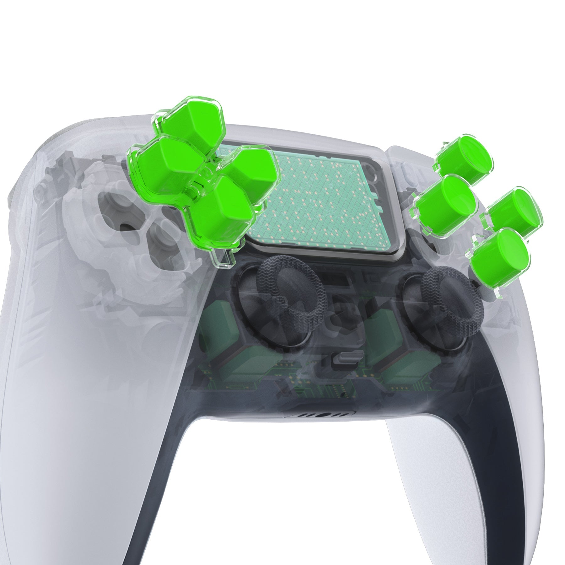 eXtremeRate Retail Two-Tone Green & Clear Custom Dpad Action Buttons Replacement No Letter Imprint D-pad Face Buttons Compatible with ps5 Controller - JPFG007