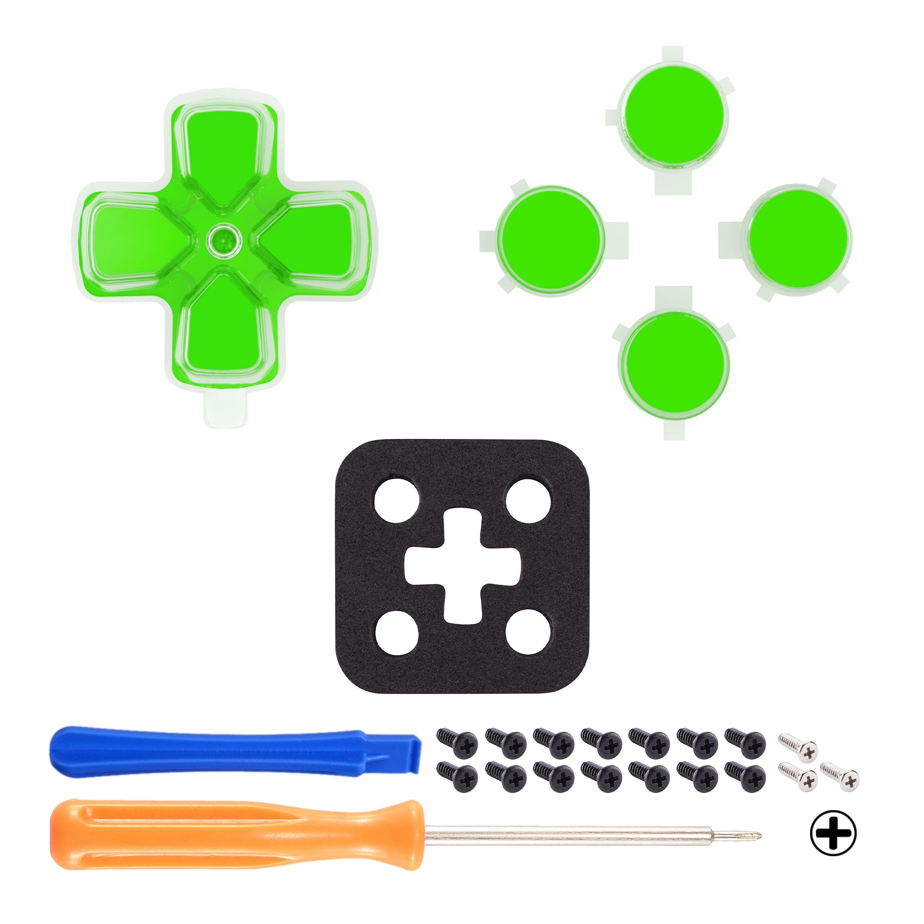 eXtremeRate Retail Two-Tone Green & Clear Custom Dpad Action Buttons Replacement No Letter Imprint D-pad Face Buttons Compatible with ps5 Controller - JPFG007