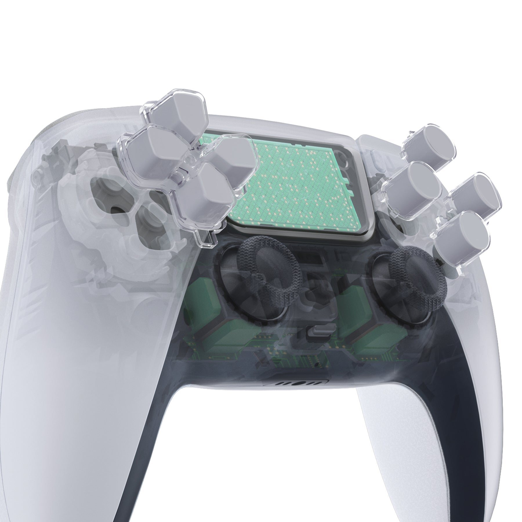 eXtremeRate Retail Two-Tone New Hope Gray & Clear Custom Dpad Action Buttons Replacement No Letter Imprint D-pad Face Buttons Compatible with ps5 Controller - JPFG008