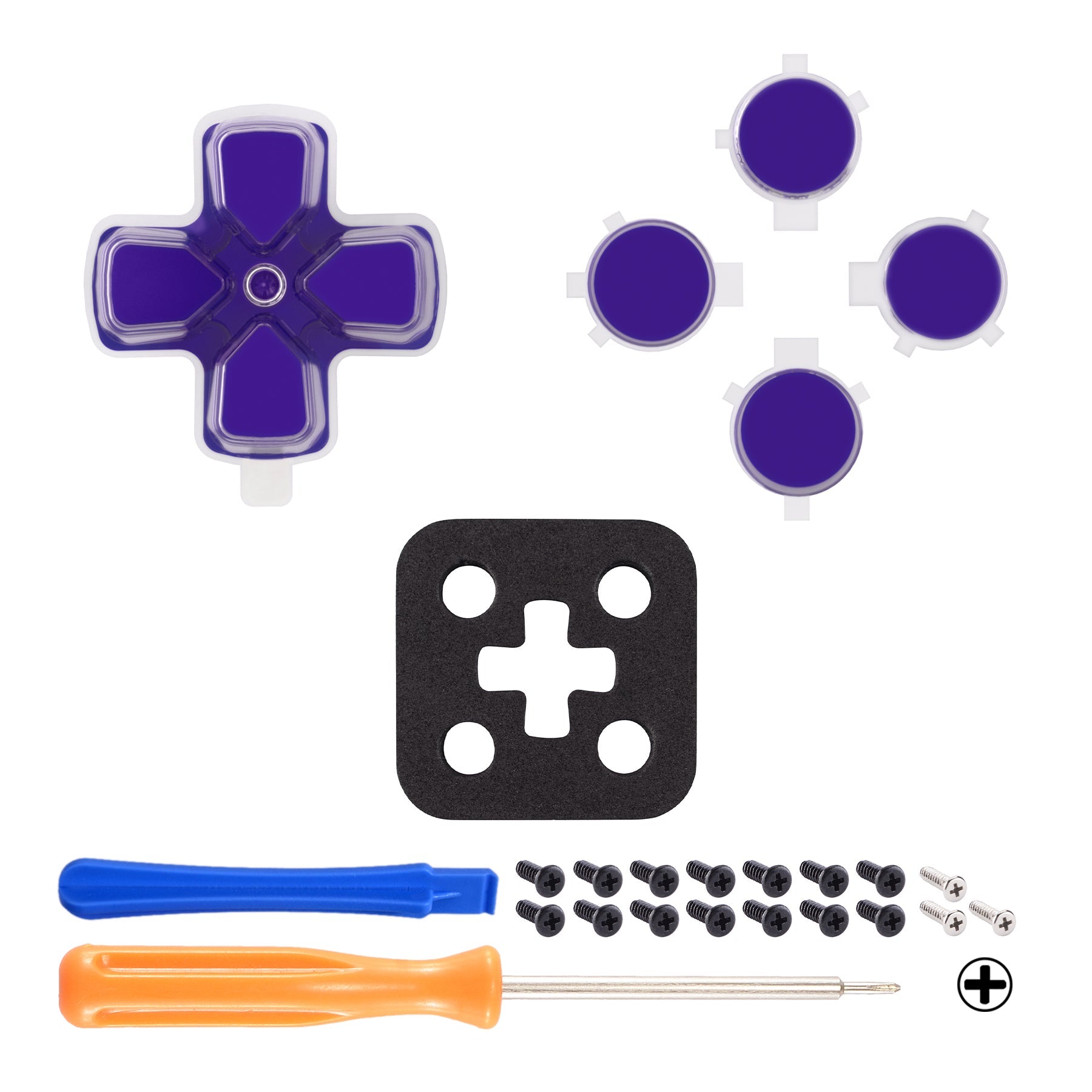 eXtremeRate Retail Two-Tone Purple & Clear Custom Dpad Action Buttons Replacement No Letter Imprint D-pad Face Buttons Compatible with ps5 Controller - JPFG006