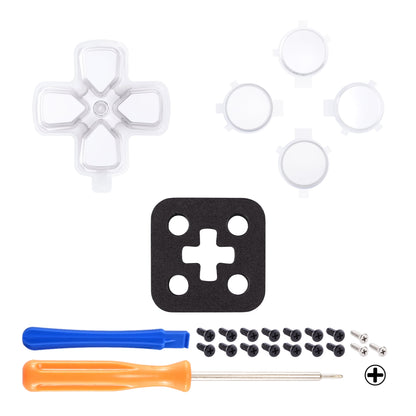 eXtremeRate Retail Two-Tone Robot White & Clear Custom Dpad Action Buttons Replacement No Letter Imprint D-pad Face Buttons Compatible with ps5 Controller - JPFG009