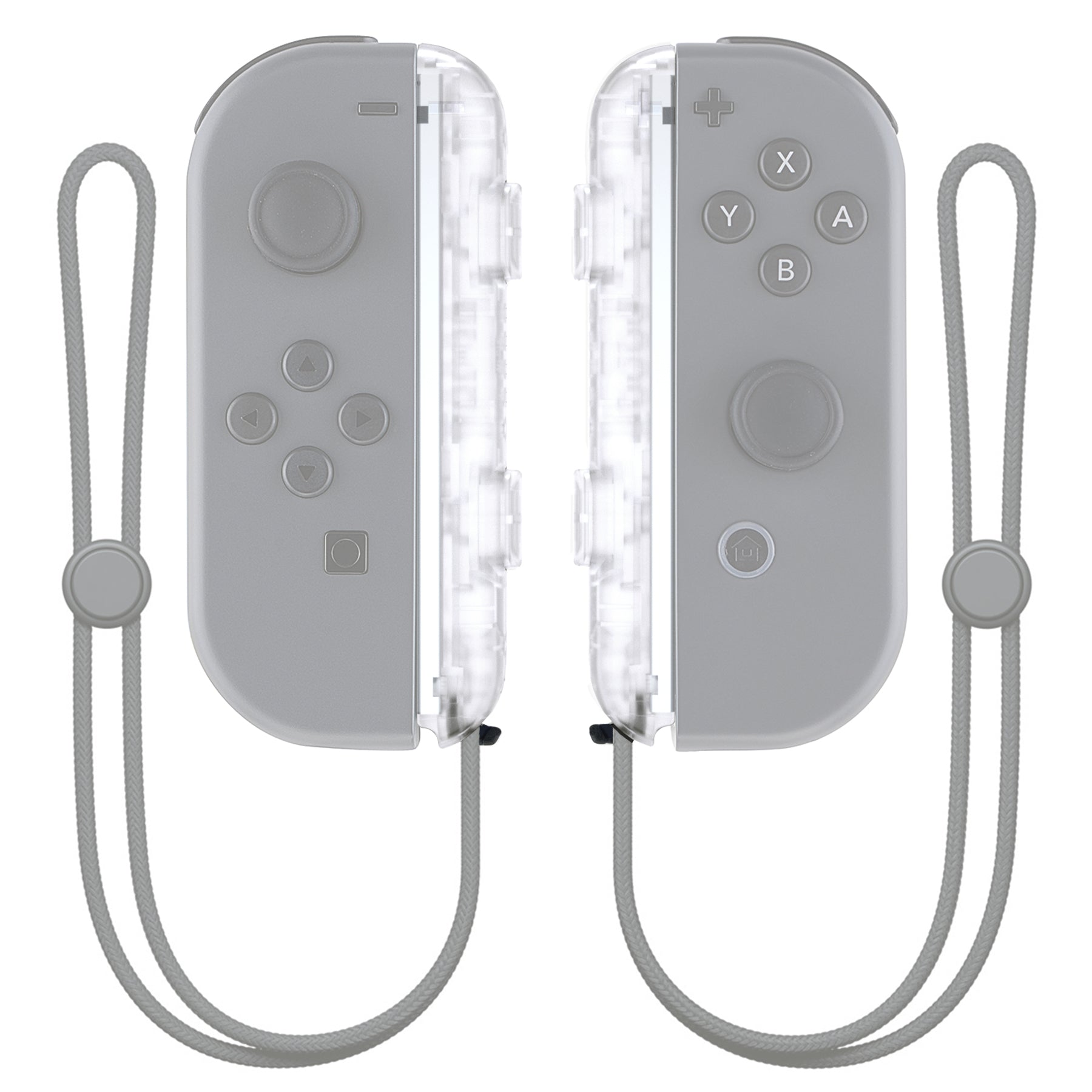 eXtremeRate Retail Clear Replacement shell for NS Switch Joycon Strap, Custom Joy-Con Wrist Strap Housing Buttons for NS Switch - 2 Pack - UEM501