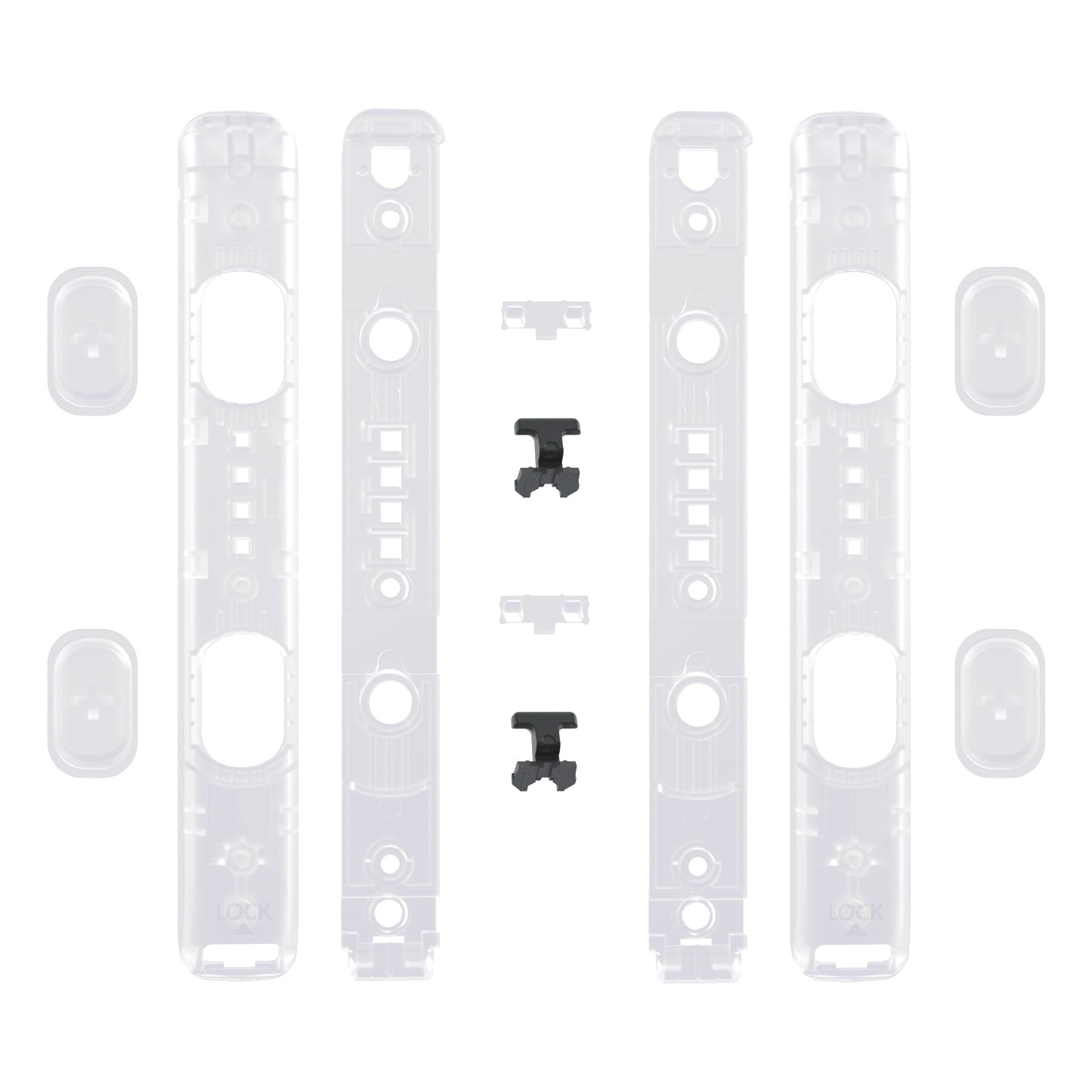 eXtremeRate Retail Clear Replacement shell for NS Switch Joycon Strap, Custom Joy-Con Wrist Strap Housing Buttons for NS Switch - 2 Pack - UEM501