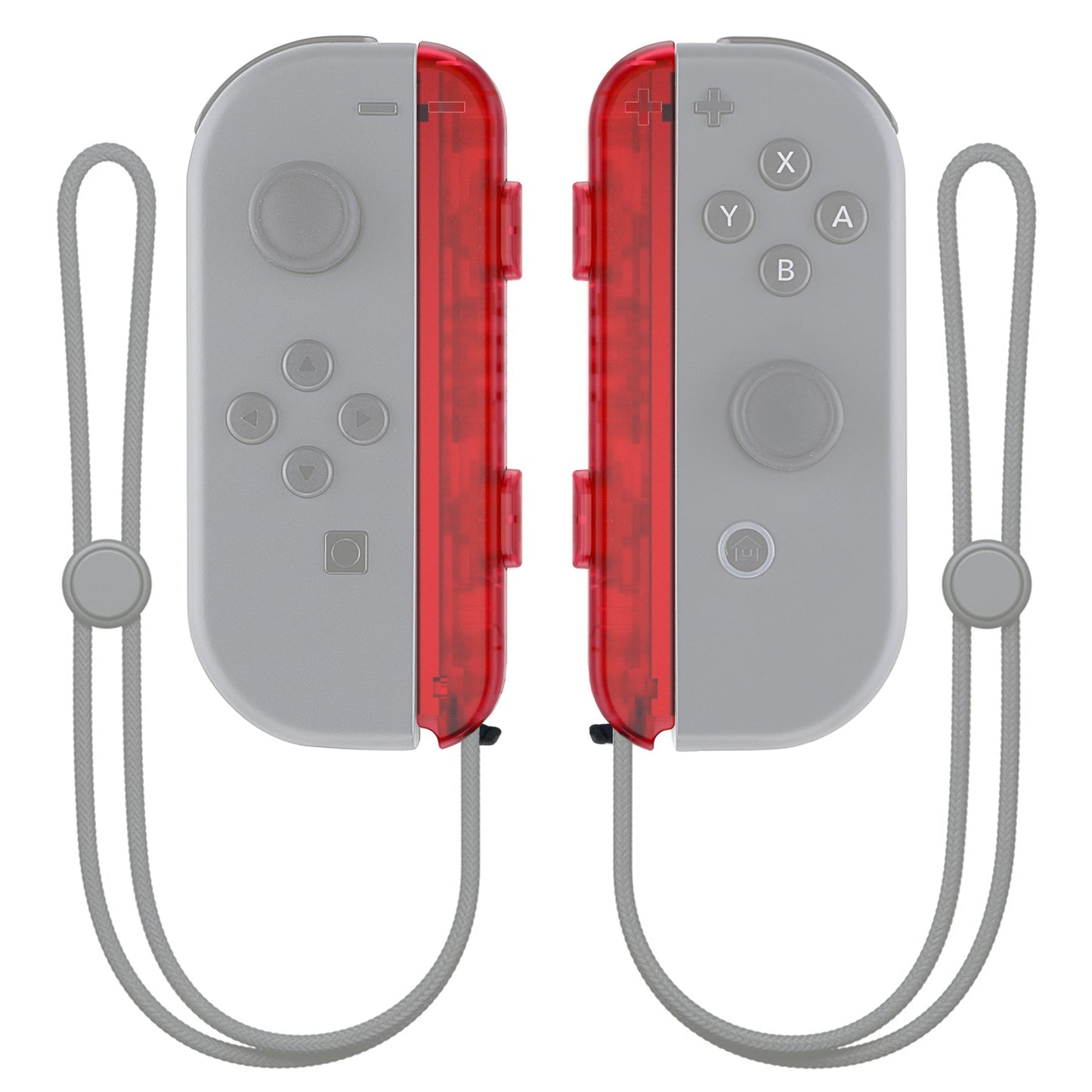 eXtremeRate Retail Clear Red Replacement shell for NS Switch Joycon Strap, Custom Joy-Con Wrist Strap Housing Buttons for NS Switch - 2 Pack - UEM502