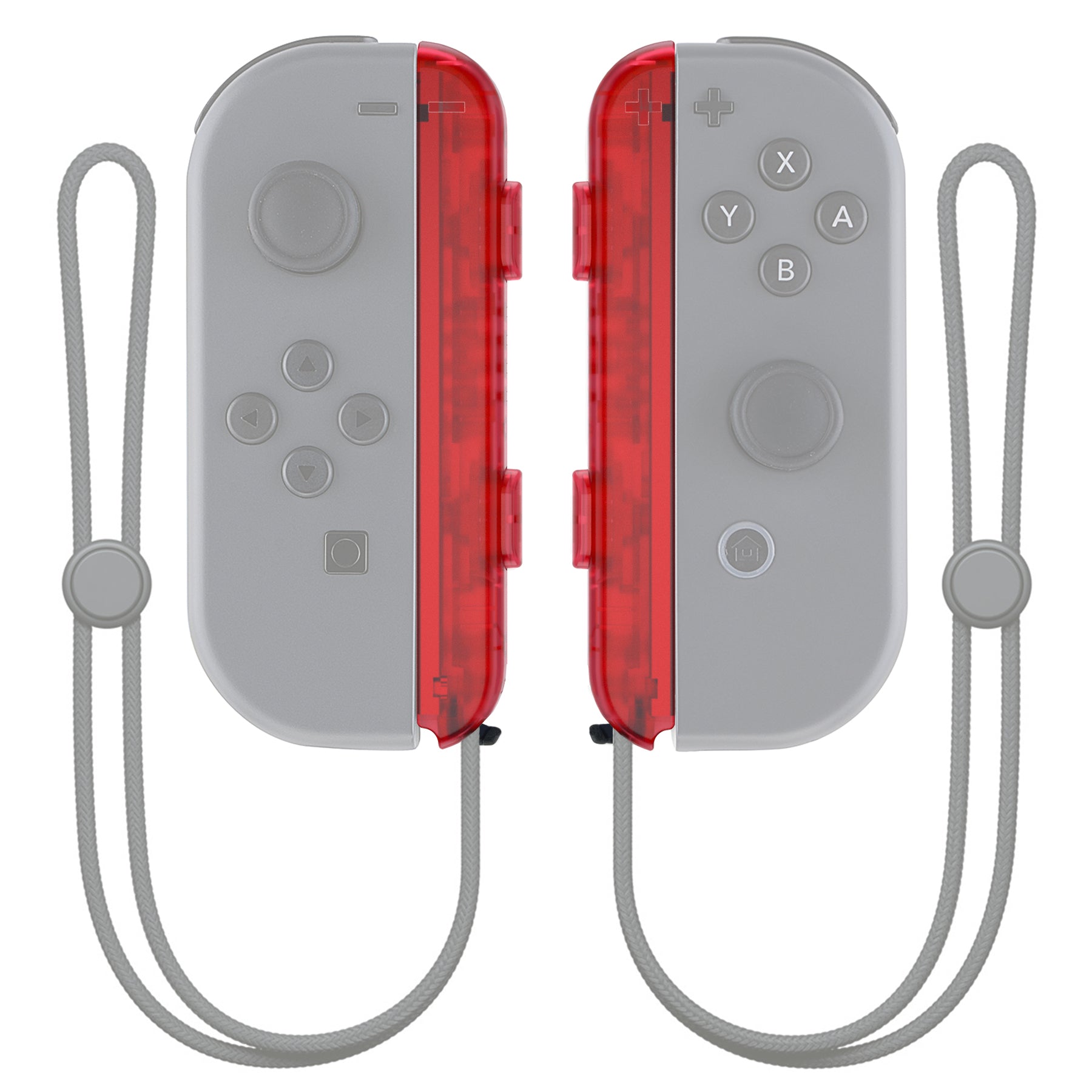 eXtremeRate Retail Clear Red Replacement shell for NS Switch Joycon Strap, Custom Joy-Con Wrist Strap Housing Buttons for NS Switch - 2 Pack - UEM502