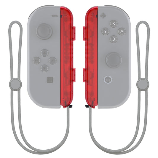 eXtremeRate Retail Clear Red Replacement shell for NS Switch Joycon Strap, Custom Joy-Con Wrist Strap Housing Buttons for NS Switch - 2 Pack - UEM502