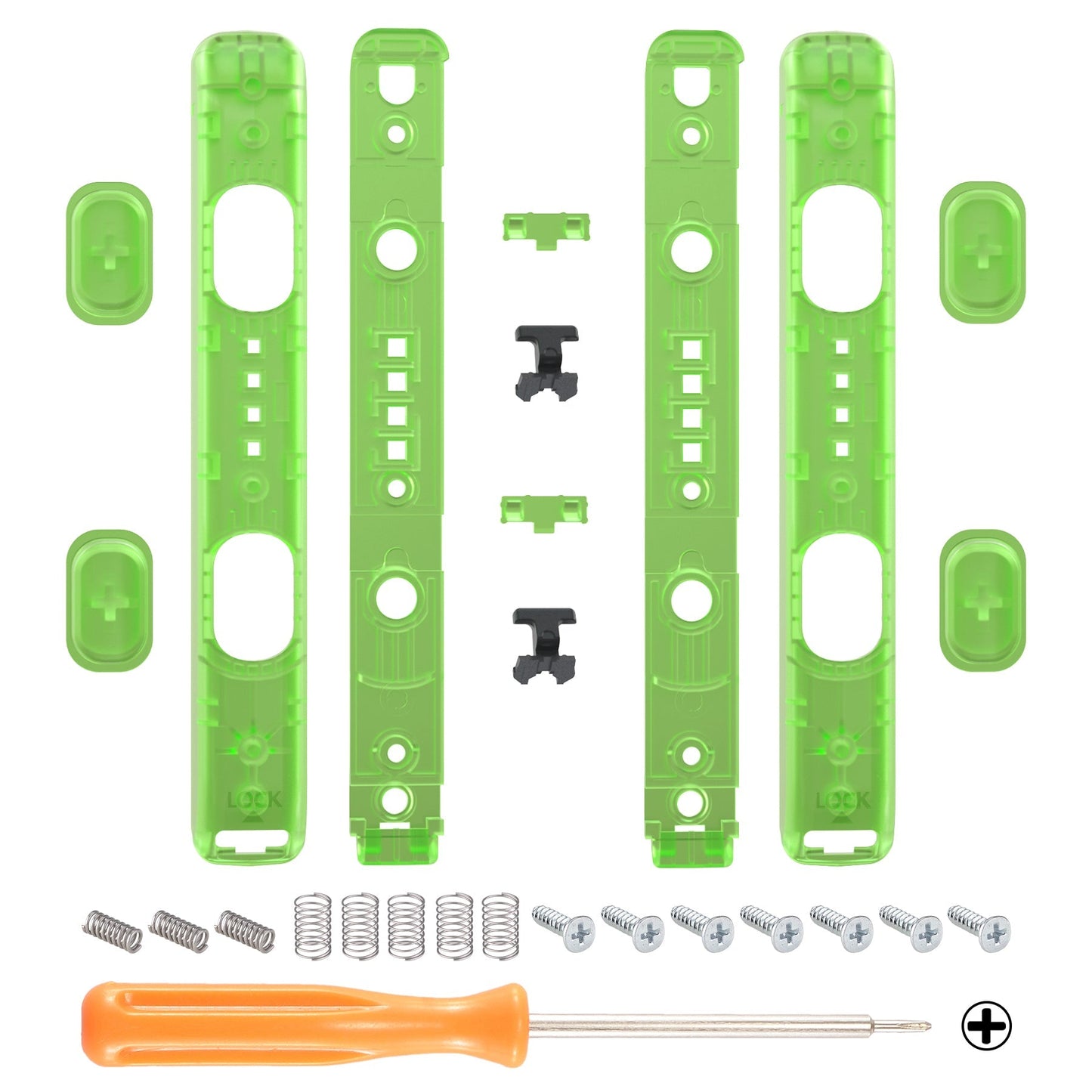 eXtremeRate Retail Clear Green Replacement shell for NS Switch Joycon Strap, Custom Joy-Con Wrist Strap Housing Buttons for NS Switch - 2 Pack - UEM503