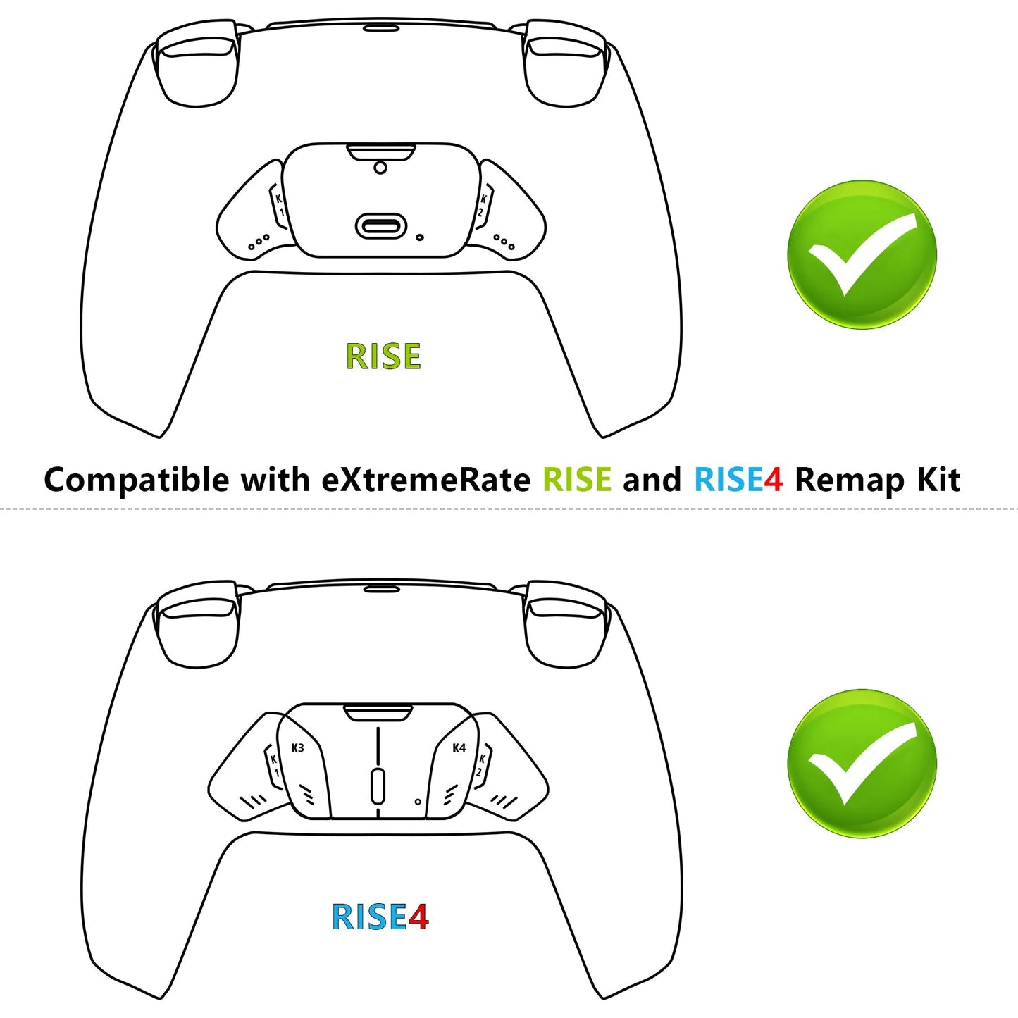 eXtremeRate Retail Black Performance Rubberized Grip Redesigned Back Shell for ps5 Controller eXtremerate RISE Remap Kit - Controller & RISE Remap Board NOT Included - UPFU6001