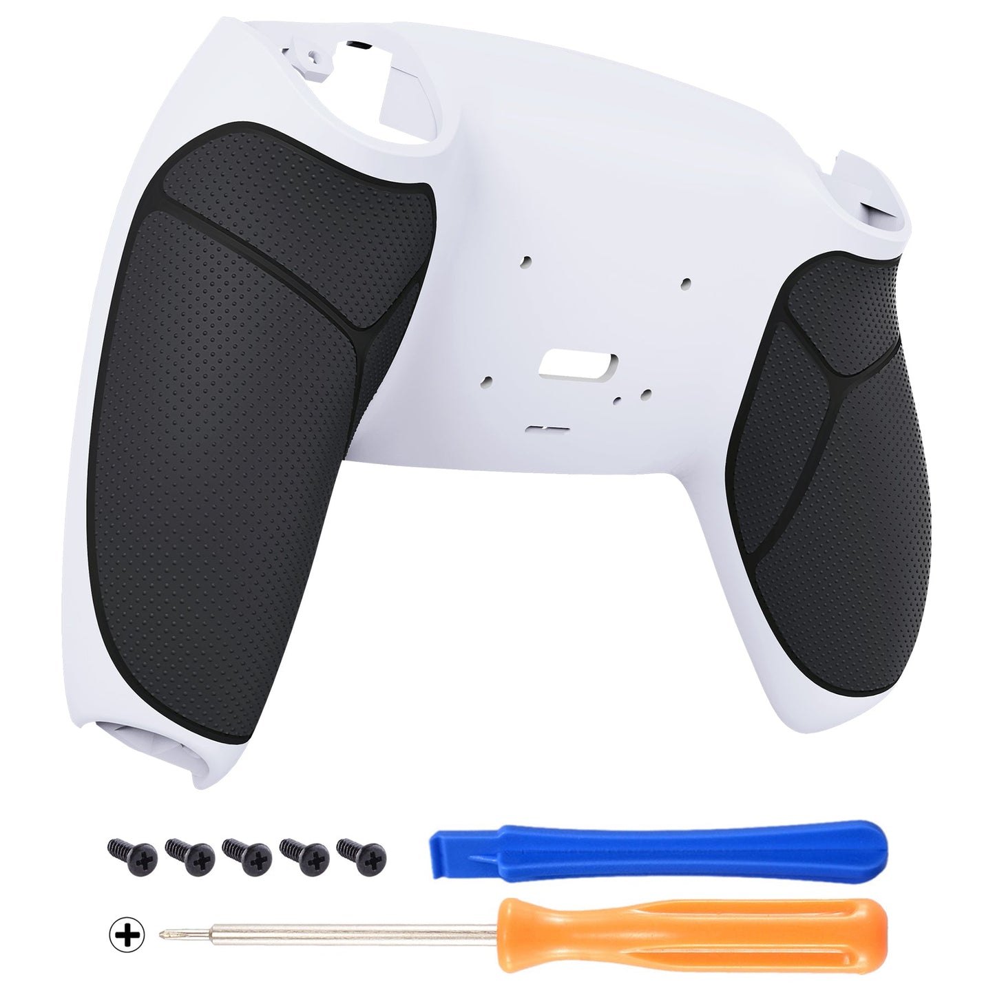 eXtremeRate Retail Black White Performance Rubberized Grip Redesigned Back Shell for PS5 Controller eXtremerate RISE Remap Kit - Controller & RISE Remap Board NOT Included - UPFU6010