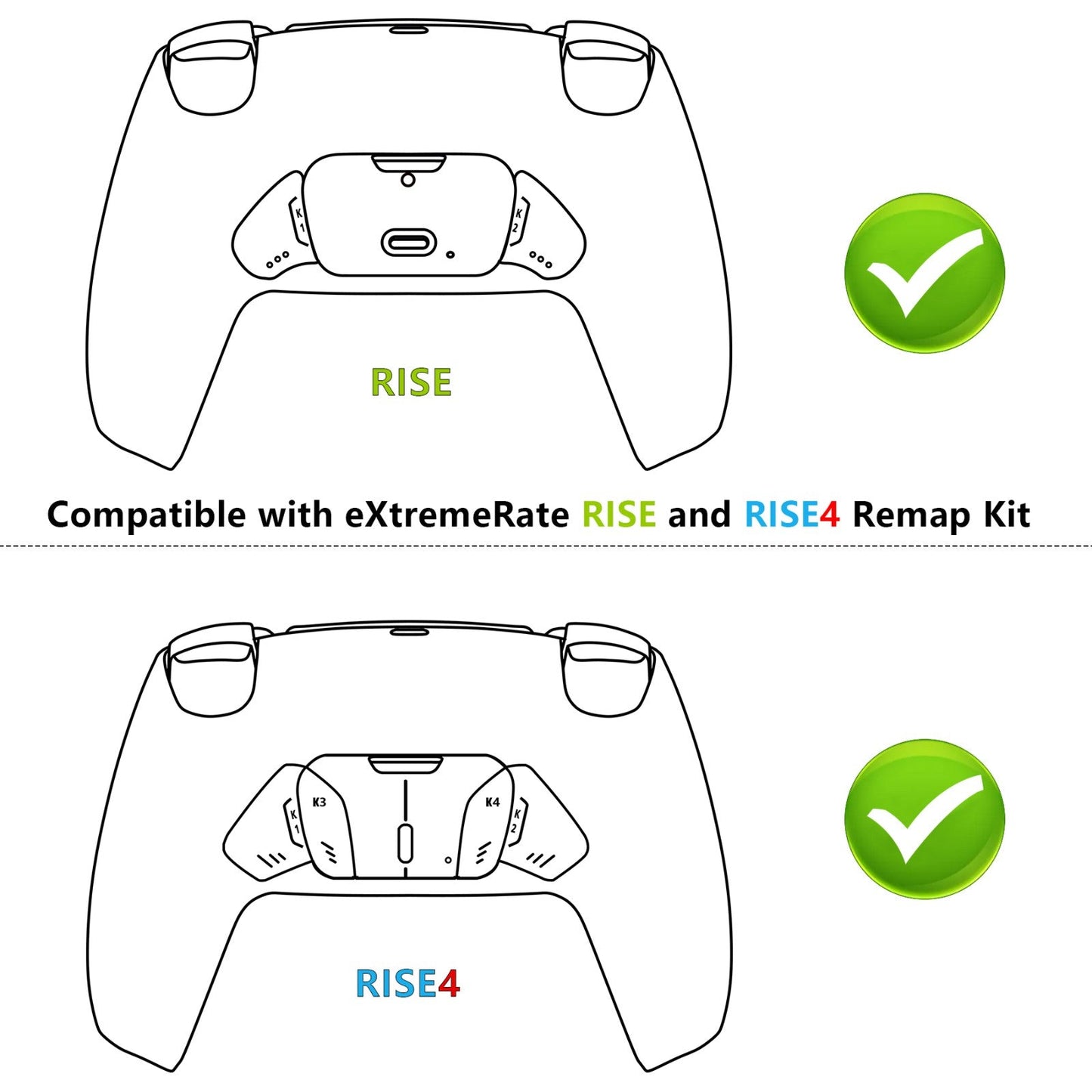 eXtremeRate Retail Black White Performance Rubberized Grip Redesigned Back Shell for PS5 Controller eXtremerate RISE Remap Kit - Controller & RISE Remap Board NOT Included - UPFU6010