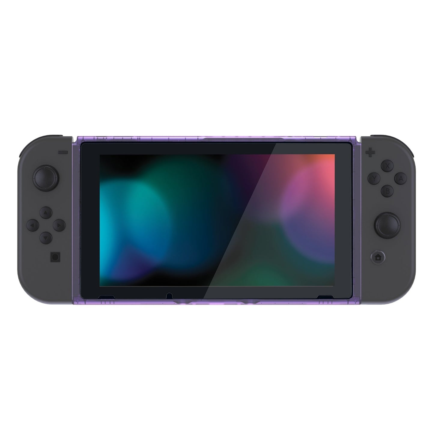 eXtremeRate Retail Clear Atomic Purple DIY Housing Shell for Nintendo Switch Console, Replacement Faceplate Front Frame for Nintendo Switch Console with Volume Up Down Power Buttons - Console NOT Included - VEP311