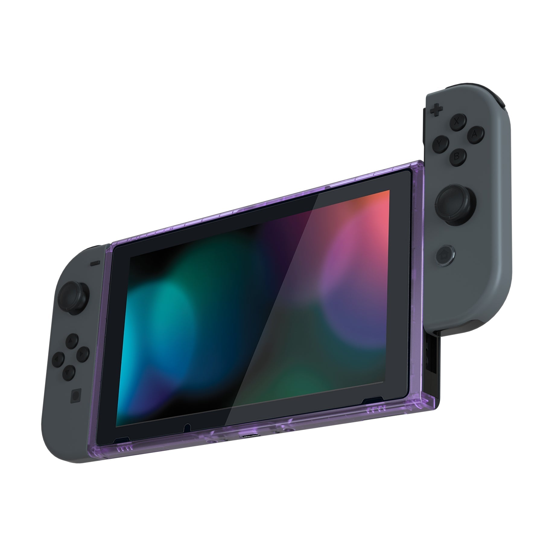 eXtremeRate Retail Clear Atomic Purple DIY Housing Shell for Nintendo Switch Console, Replacement Faceplate Front Frame for Nintendo Switch Console with Volume Up Down Power Buttons - Console NOT Included - VEP311