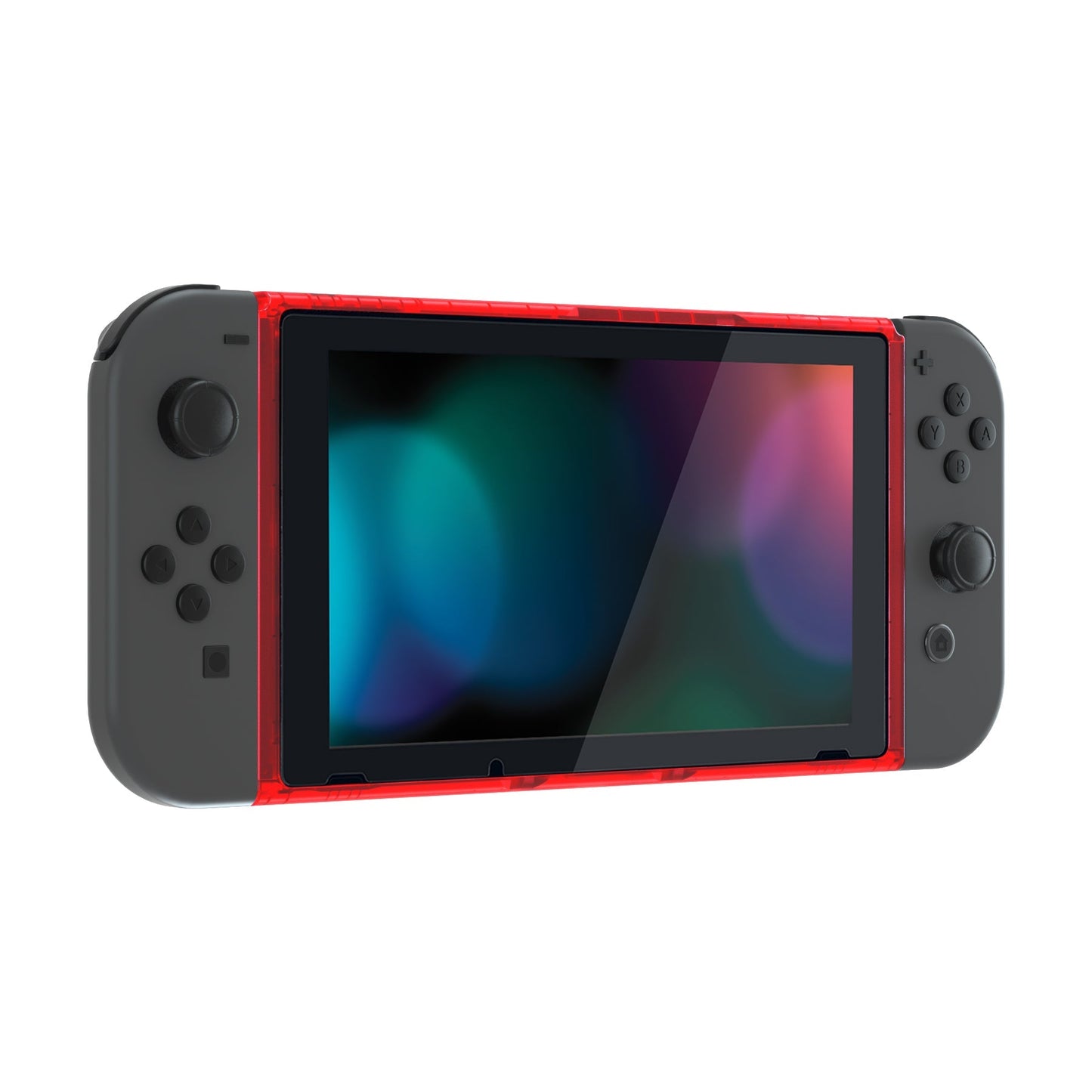 eXtremeRate Retail Clear Red DIY Housing Shell for NS Switch Console, Replacement Faceplate Front Frame for NS Switch Console with Volume Up Down Power Buttons - Console NOT Included - VEP315