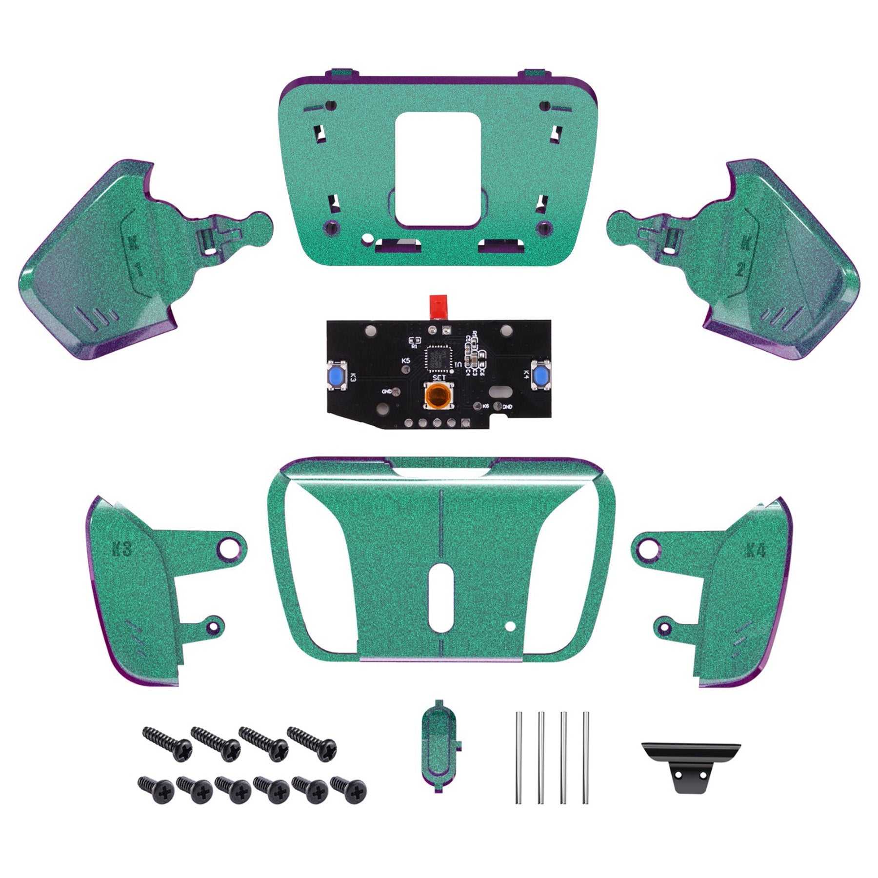 eXtremeRate Retail Turn RISE to RISE4 Kit-Redesigned Chameleon Green Purple K1 K2 K3 K4 Back Buttons Housing & Remap PCB Board for ps5 Controller eXtremeRate RISE & RISE4 Remap kit - Controller & Other RISE Accessories NOT Included - VPFP3004P