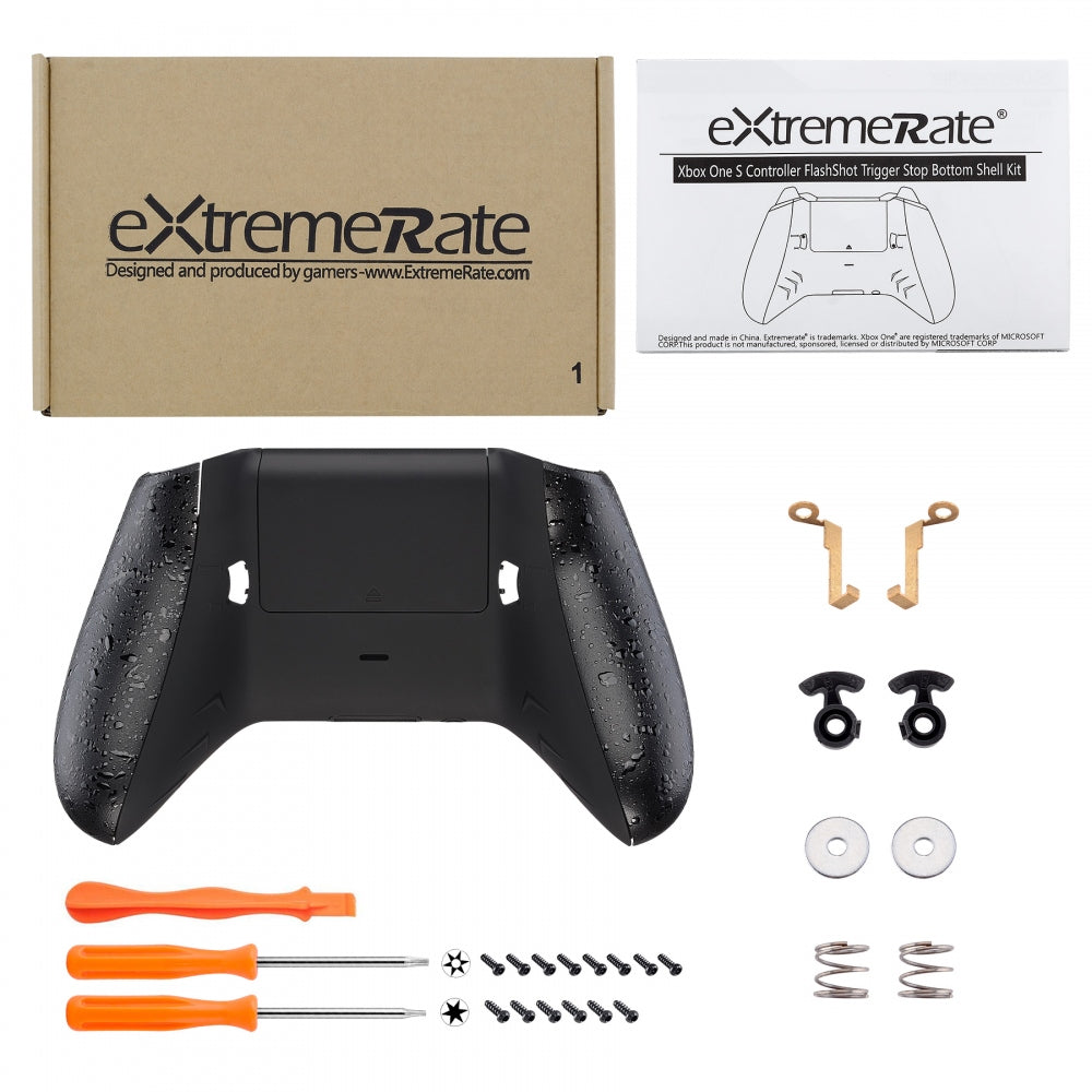 eXtremeRate Retail FlashShot Trigger Stop Bottom Shell Kit for Xbox One S & One X Controller, Redesigned Back Shell & Textured Black Handle Grips & Dual Trigger Locks for Xbox One S X Controller Model 1708 - X1GZ001