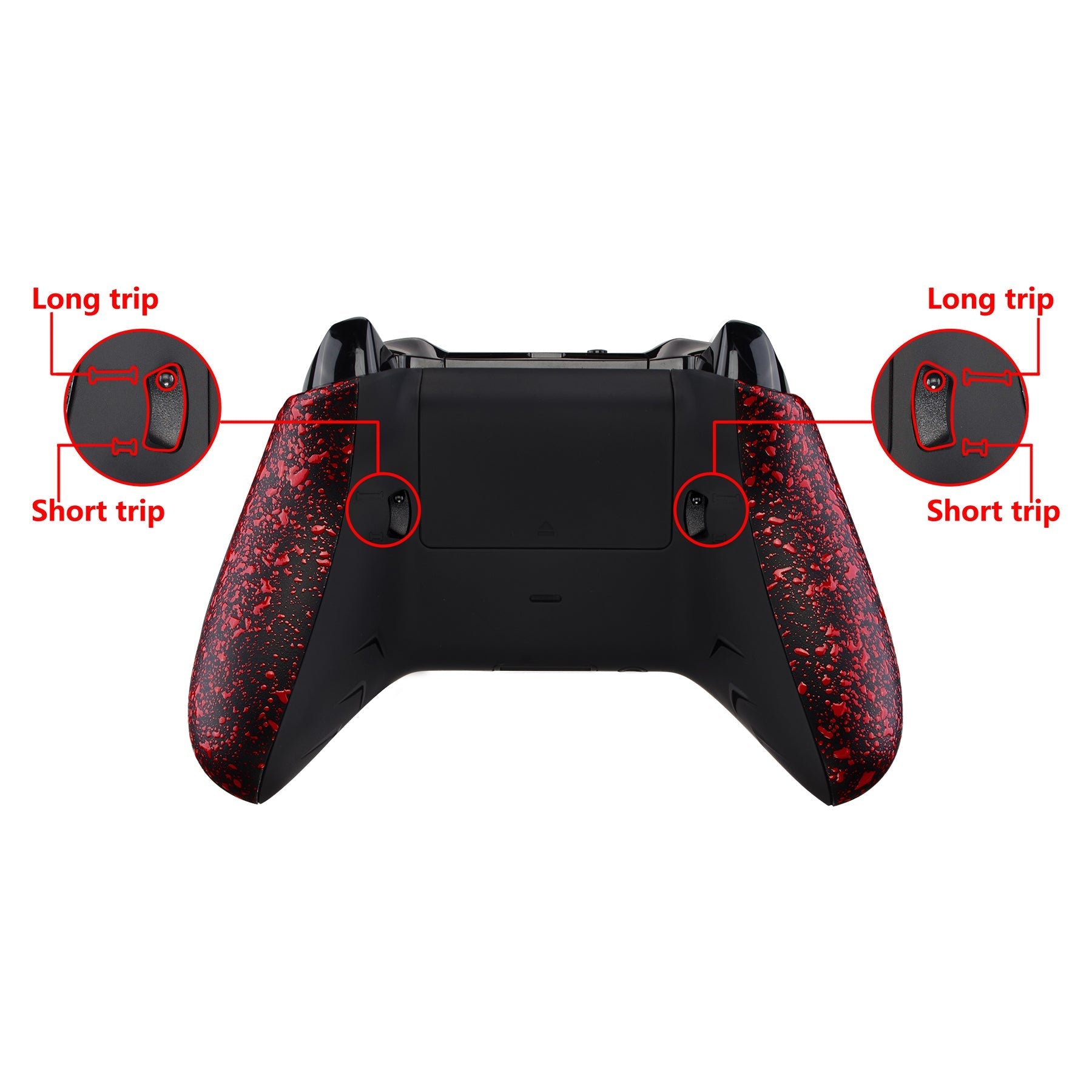 eXtremeRate Retail Textured Red FlashShot Trigger Stop Bottom Shell Kit for Xbox One S & One X Controller, Redesigned Back Shell & Handle Grips & Dual Trigger Locks for Xbox One S X Controller Model 1708 - X1GZ005