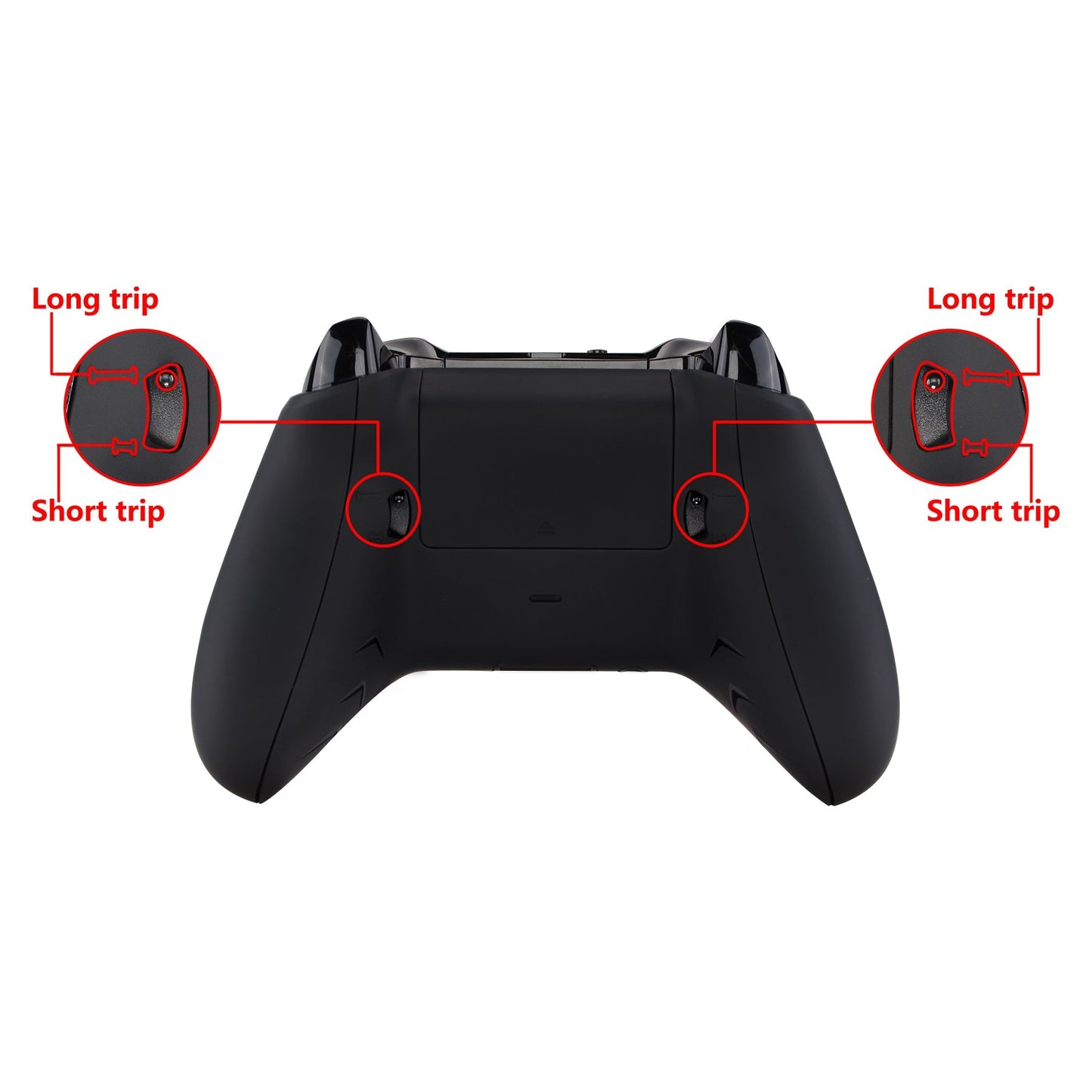 eXtremeRate Retail FlashShot Trigger Stop Bottom Shell Kit for Xbox One S & One X Controller, Redesigned Back Shell & Soft Touch Black Handle Grips & Hair Trigger for Xbox One S X Controller Model 1708 - X1GZ006