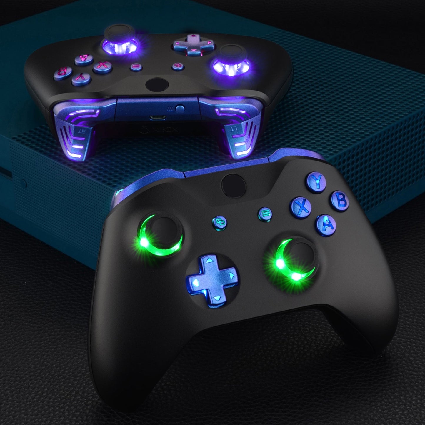 eXtremeRate Retail Chameleon Purple Blue Multi-Colors Luminated Dpad Thumbsticks Start Back ABXY Action Buttons, Classical Symbols Buttons DTFS (DTF 2.0) LED Kit for Xbox One S/X Controller - Controller NOT Included - X1LED05