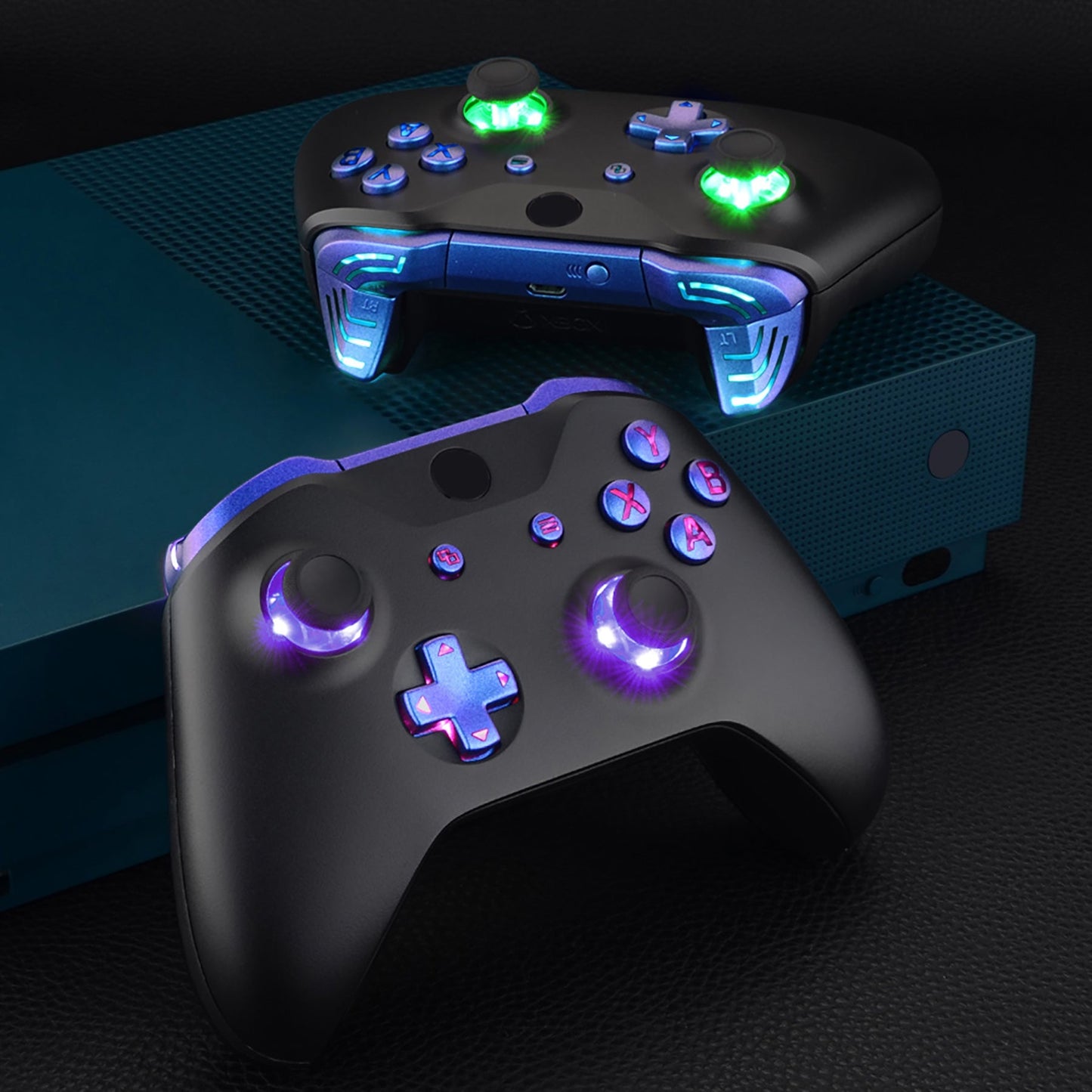 eXtremeRate Retail Chameleon Purple Blue Multi-Colors Luminated Dpad Thumbsticks Start Back ABXY Action Buttons, Classical Symbols Buttons DTFS (DTF 2.0) LED Kit for Xbox One S/X Controller - Controller NOT Included - X1LED05