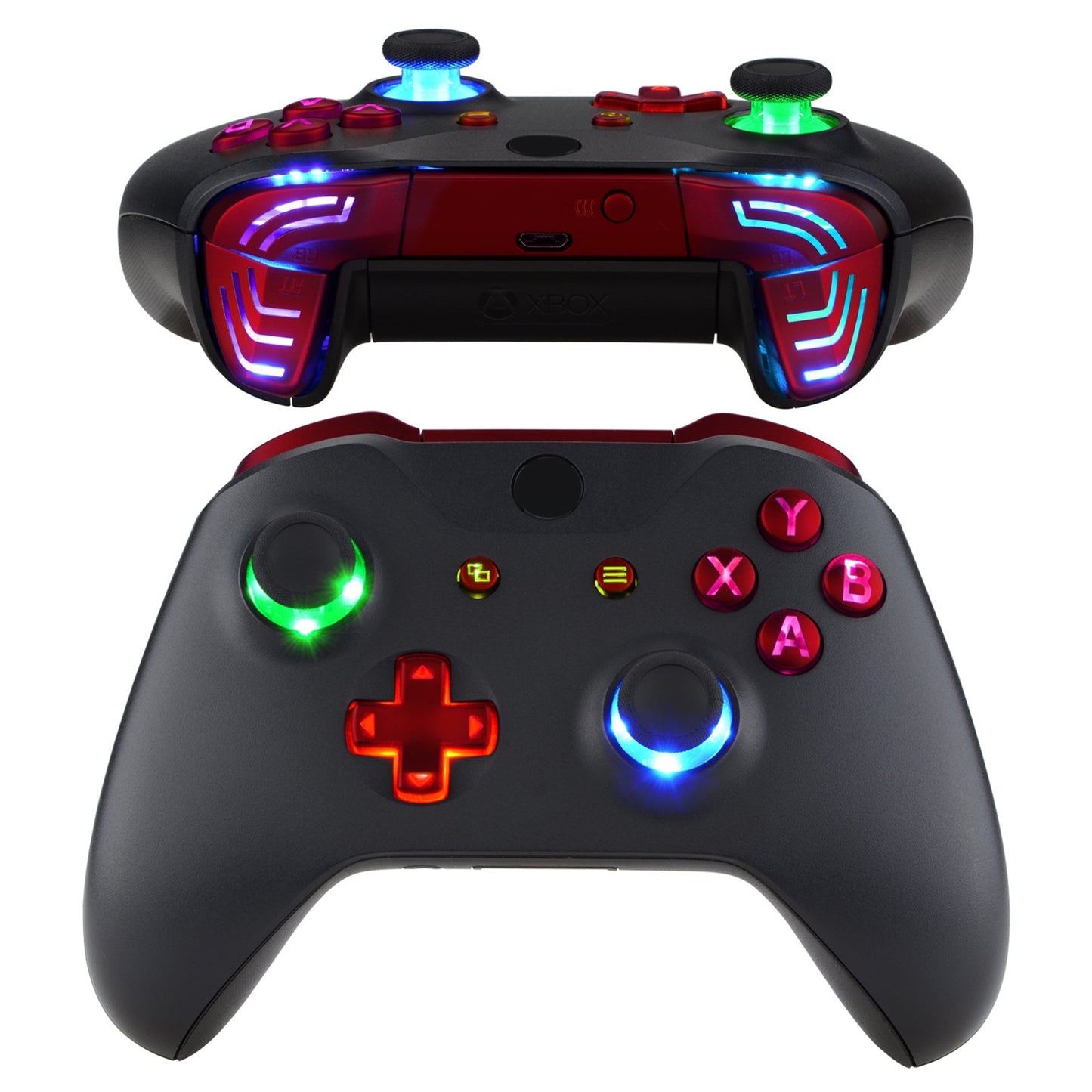 eXtremeRate Retail Scarlet Red Multi-Colors Luminated Dpad Thumbsticks Start Back ABXY Action Buttons, Classical Symbols Buttons DTFS (DTF 2.0) LED Kit for Xbox One S/X Controller - Controller NOT Included - X1LED06