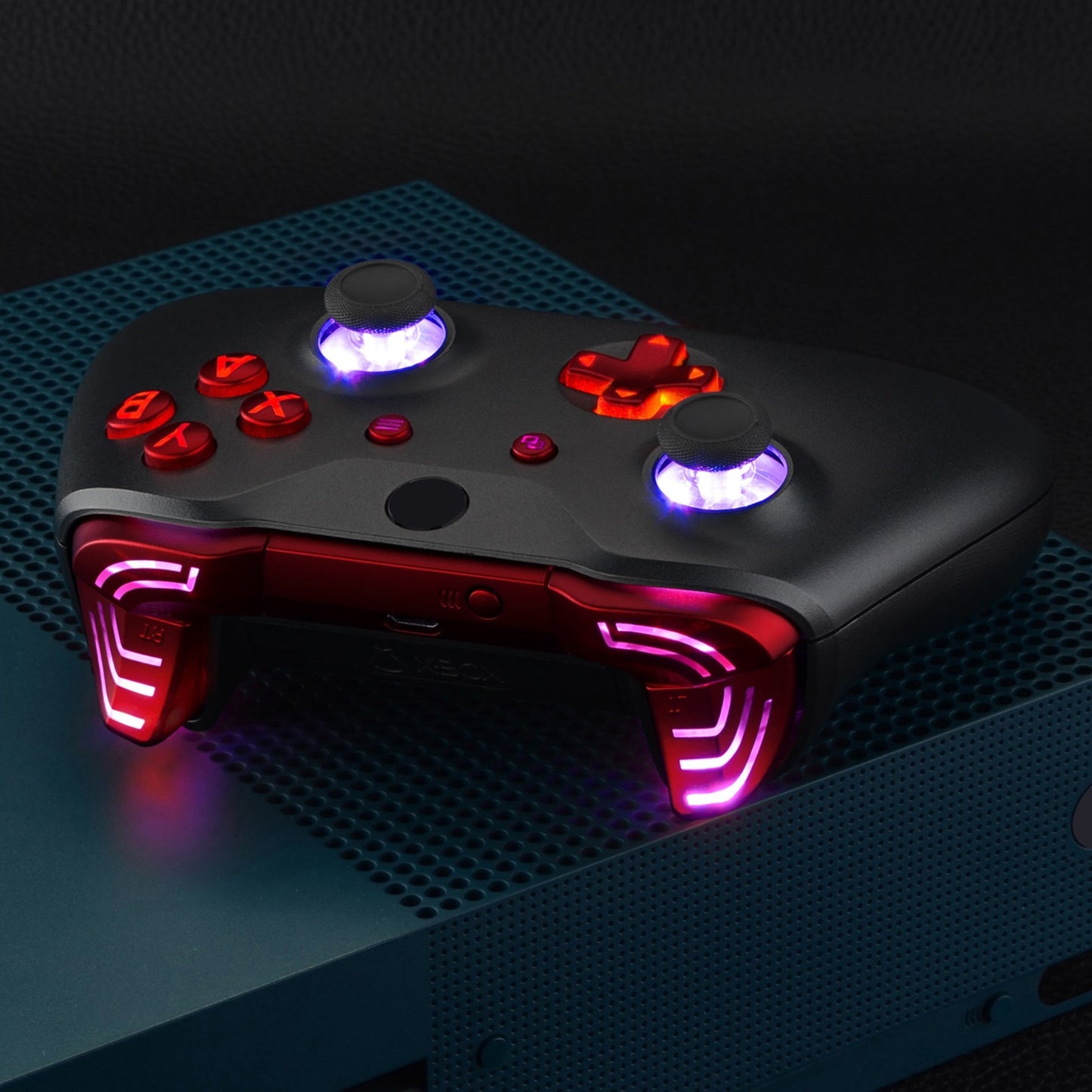 eXtremeRate Retail Scarlet Red Multi-Colors Luminated Dpad Thumbsticks Start Back ABXY Action Buttons, Classical Symbols Buttons DTFS (DTF 2.0) LED Kit for Xbox One S/X Controller - Controller NOT Included - X1LED06