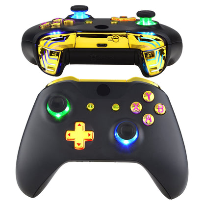 eXtremeRate Retail Chrome Gold Multi-Colors Luminated Dpad Thumbsticks Start Back ABXY Action Buttons, Classical Symbols Buttons DTFS (DTF 2.0) LED Kit for Xbox One S/X Controller - Controller NOT Included - X1LED08