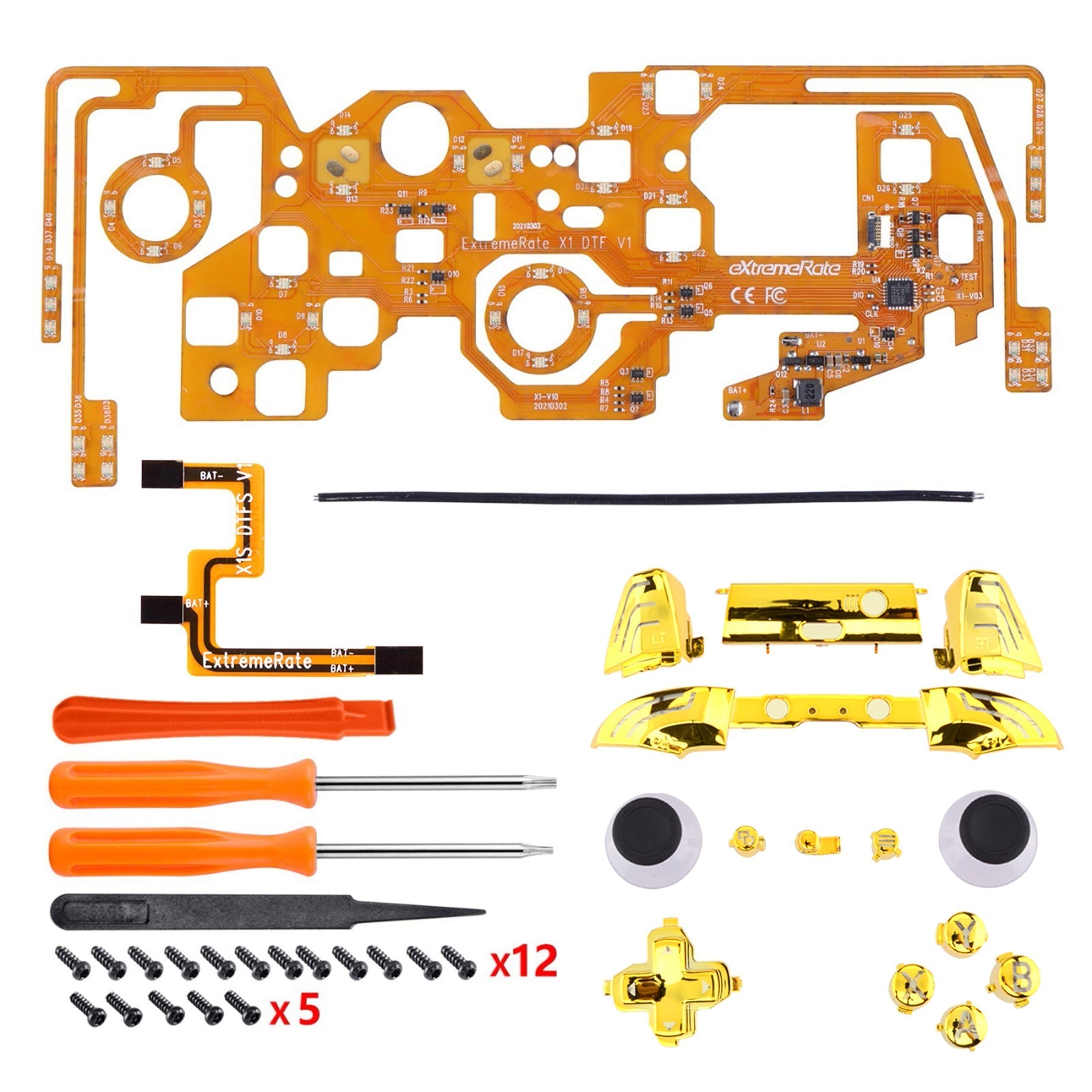 eXtremeRate Retail Chrome Gold Multi-Colors Luminated Dpad Thumbsticks Start Back ABXY Action Buttons, Classical Symbols Buttons DTFS (DTF 2.0) LED Kit for Xbox One S/X Controller - Controller NOT Included - X1LED08