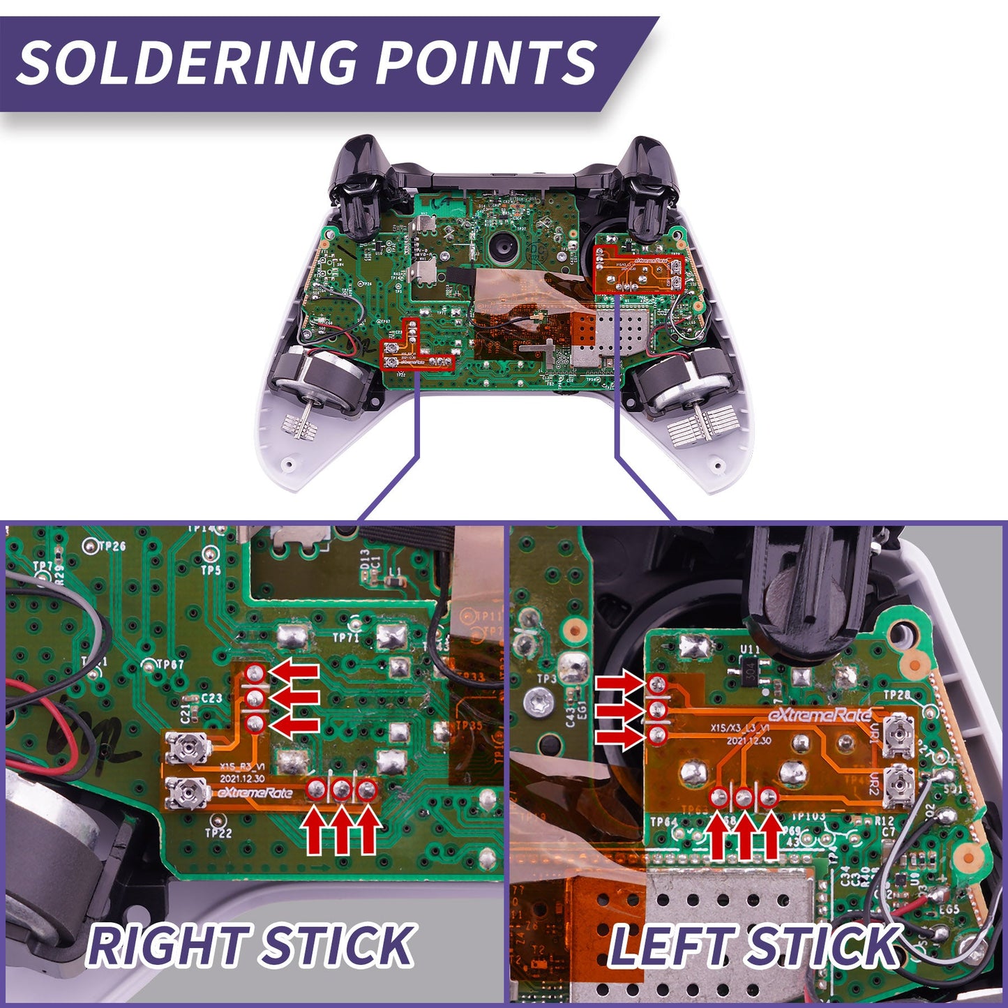 eXtremeRate Retail Drifix Thumbsticks Drift Fix Repair Kit for Xbox One S & X Controller (Model 1708), Custom Analog Stick Joystick Regulator Circuit Board for Xbox One S/X Controller - X1MD002