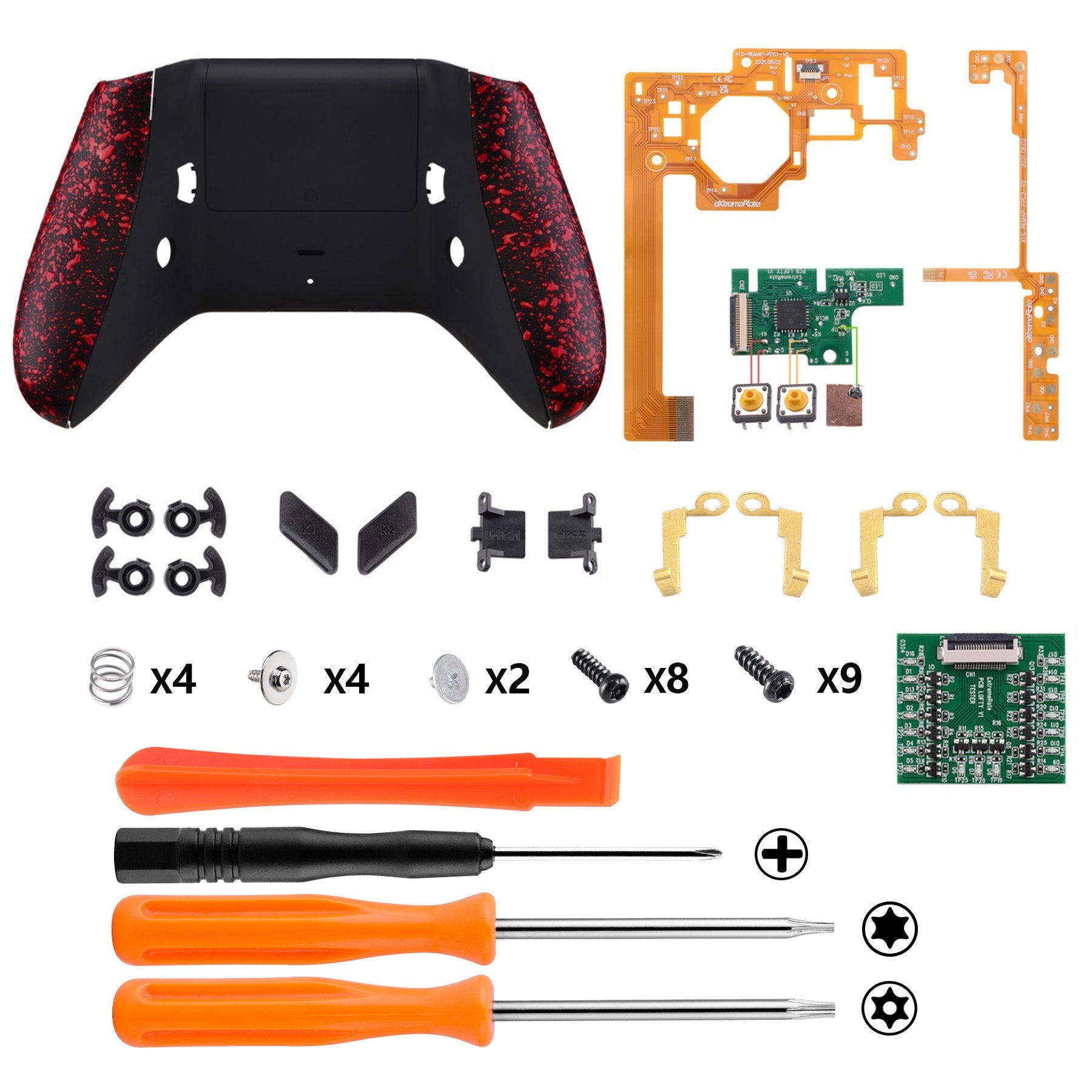 eXtremeRate Retail Textured Red Lofty Remappable Remap & Trigger Stop Kit, Redesigned Back Shell & Side Rails & Back Buttons & Trigger Lock for Xbox One S X Controller 1708 - X1RM004