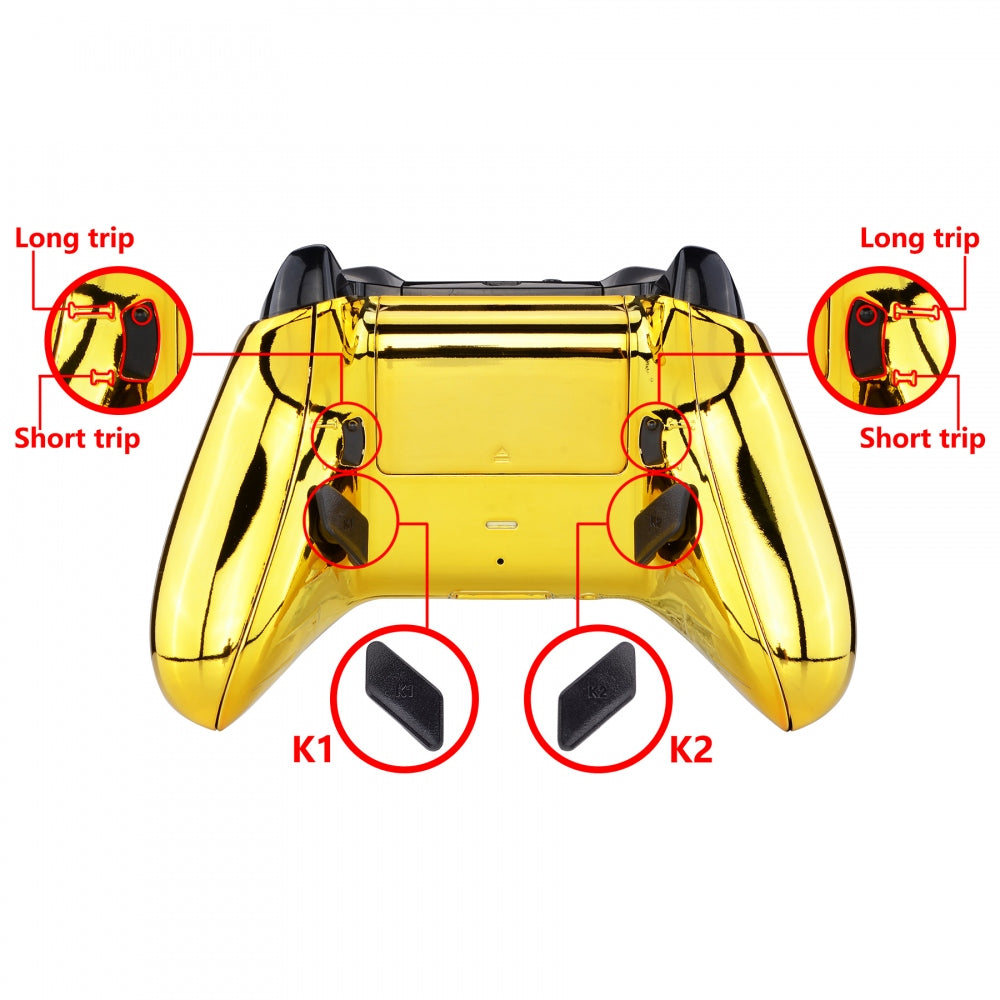 eXtremeRate Retail Chrome Gold Lofty Remappable Remap & Trigger Stop Kit, Redesigned Back Shell & Side Rails & Back Buttons & Trigger Lock for Xbox One Wireless Controller 1708 - X1RM006