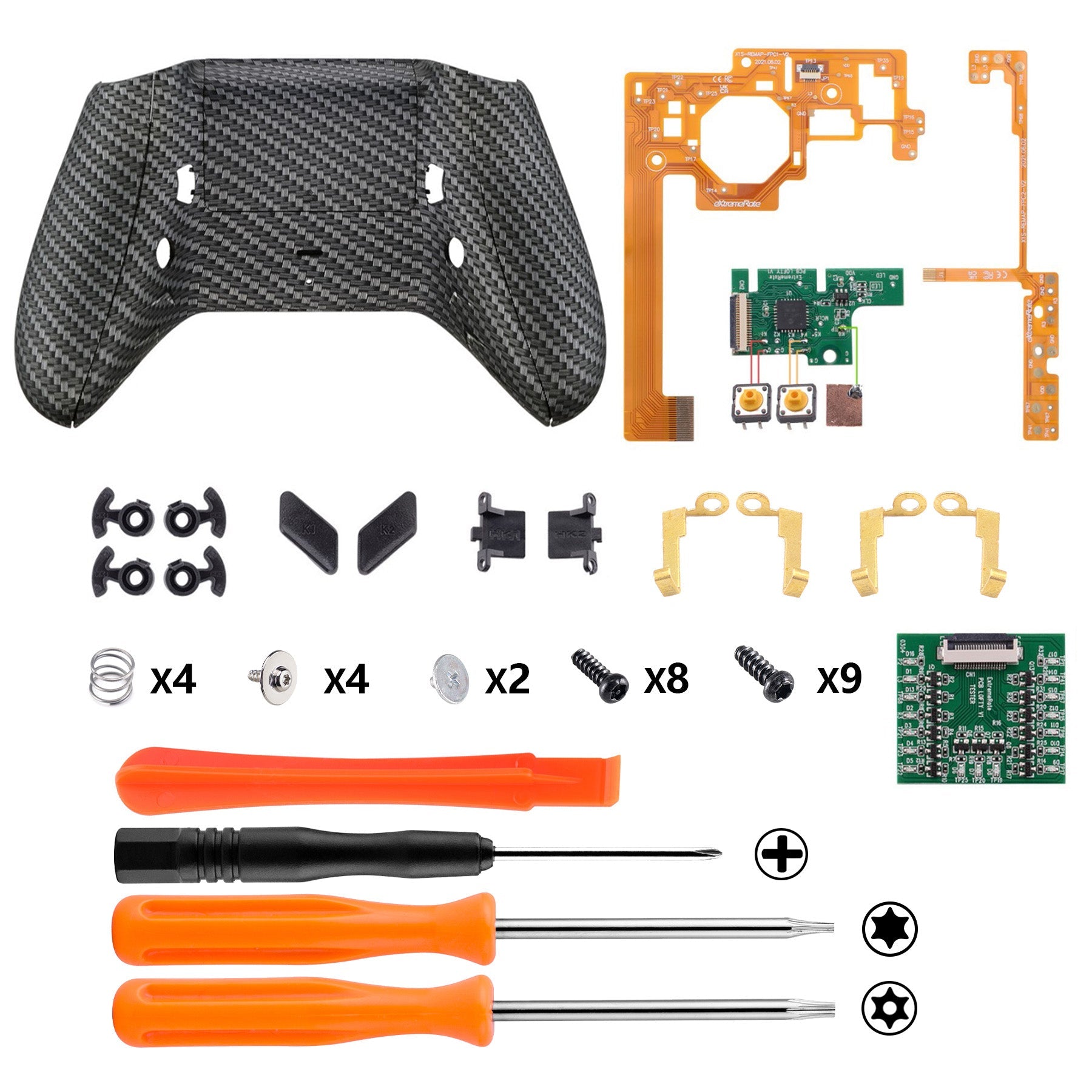 eXtremeRate Retail Lofty Remappable Remap & Trigger Stop Kit, Redesigned Back Shell & Side Rails & Back Buttons & Trigger Lock for Xbox One S X Controller 1708 - Black Silver Carbon Fiber - X1RM007